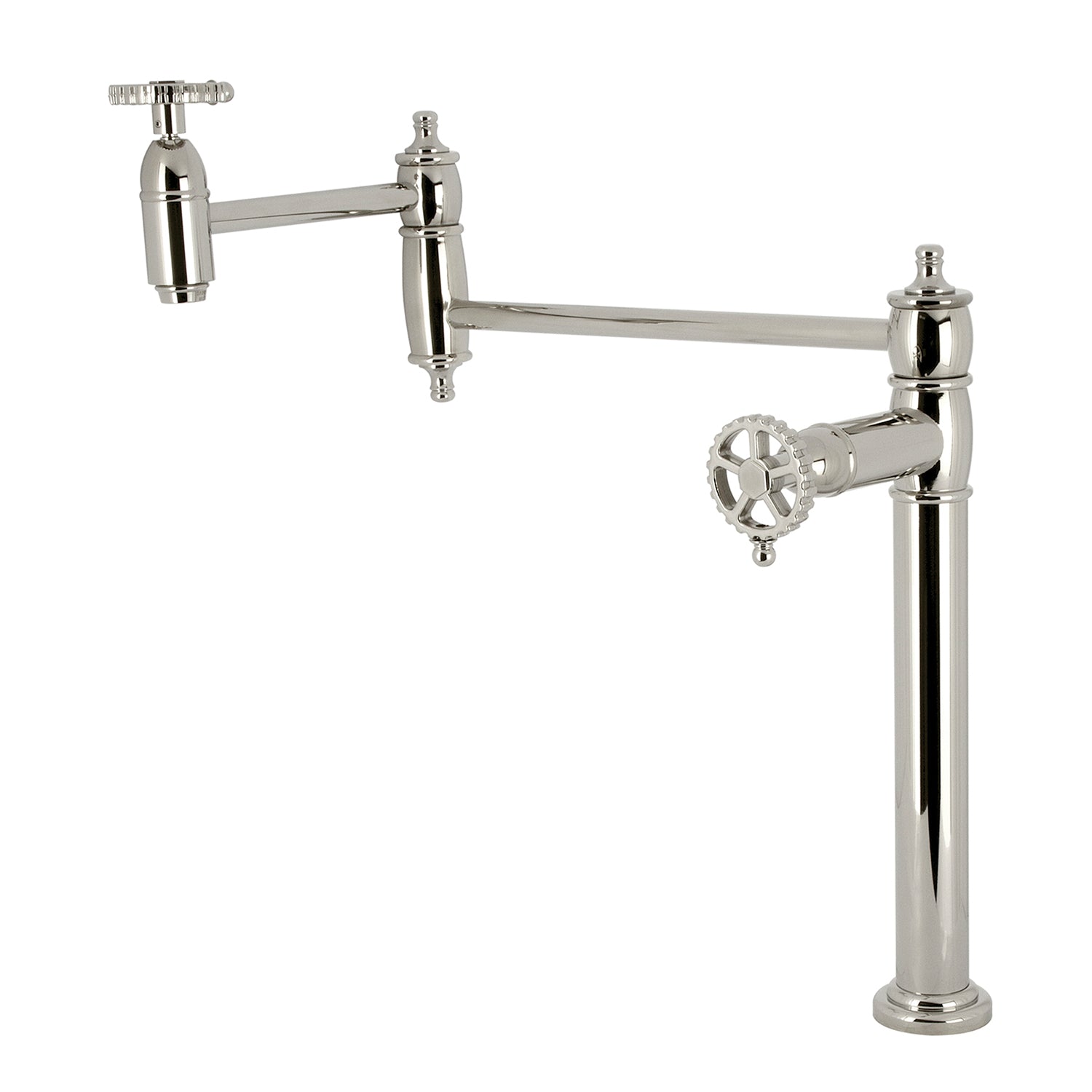 Kingston Tulare KS3706CG - Robinet de remplissage de pot de plate-forme à deux poignées Fuller 1 trou, nickel poli
