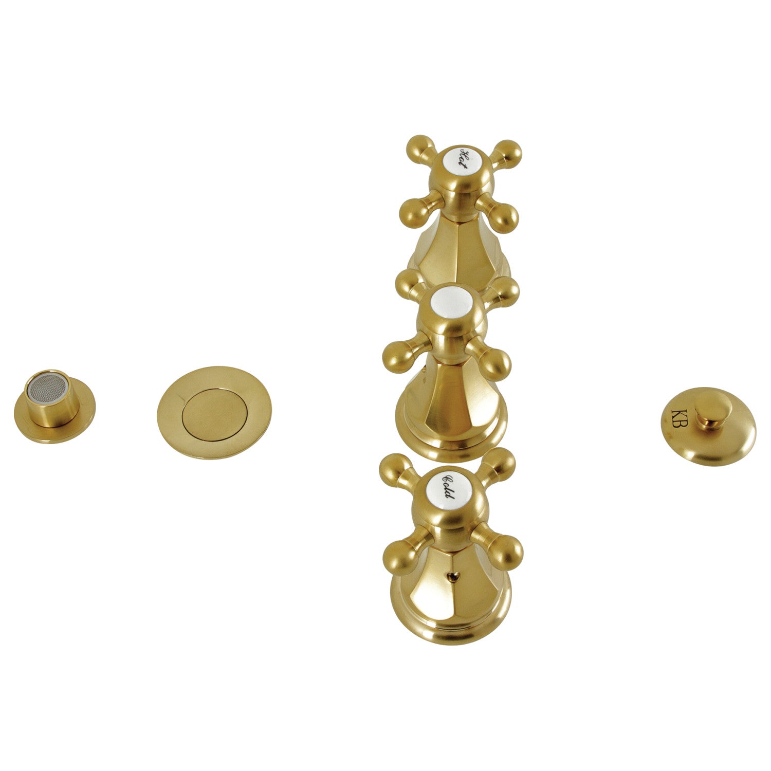 Kingston Heirloom KB327BX - Robinet de bidet vertical métropolitain à trois poignées avec laiton à tirette, laiton brossé