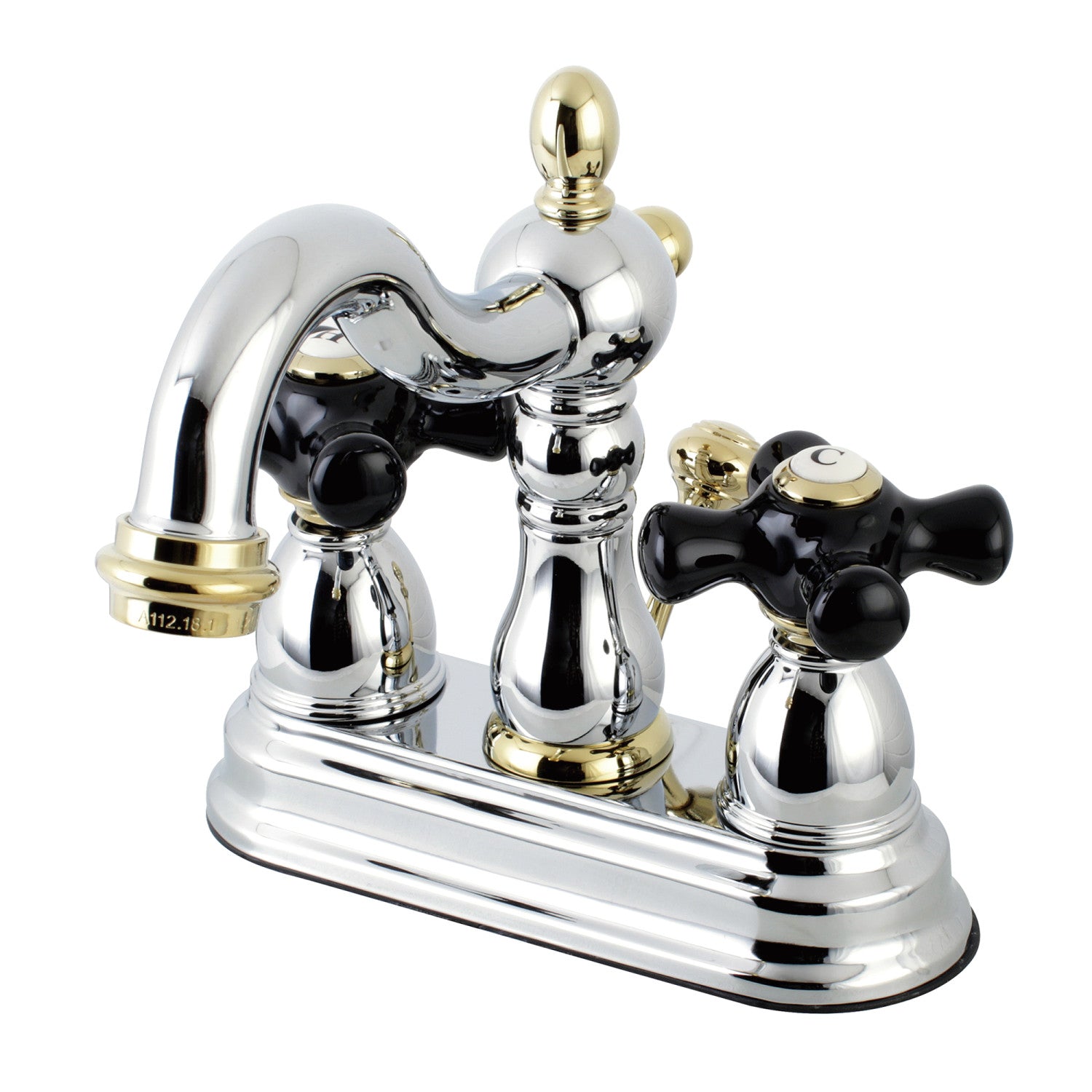 Kingston Heirloom KB1604PKX - Duchess Double-Handle 3 trous montage sur plage 4-Inch Centerset Robinet de salle de bains avec drain à tirette, poli Chrome / laiton poli