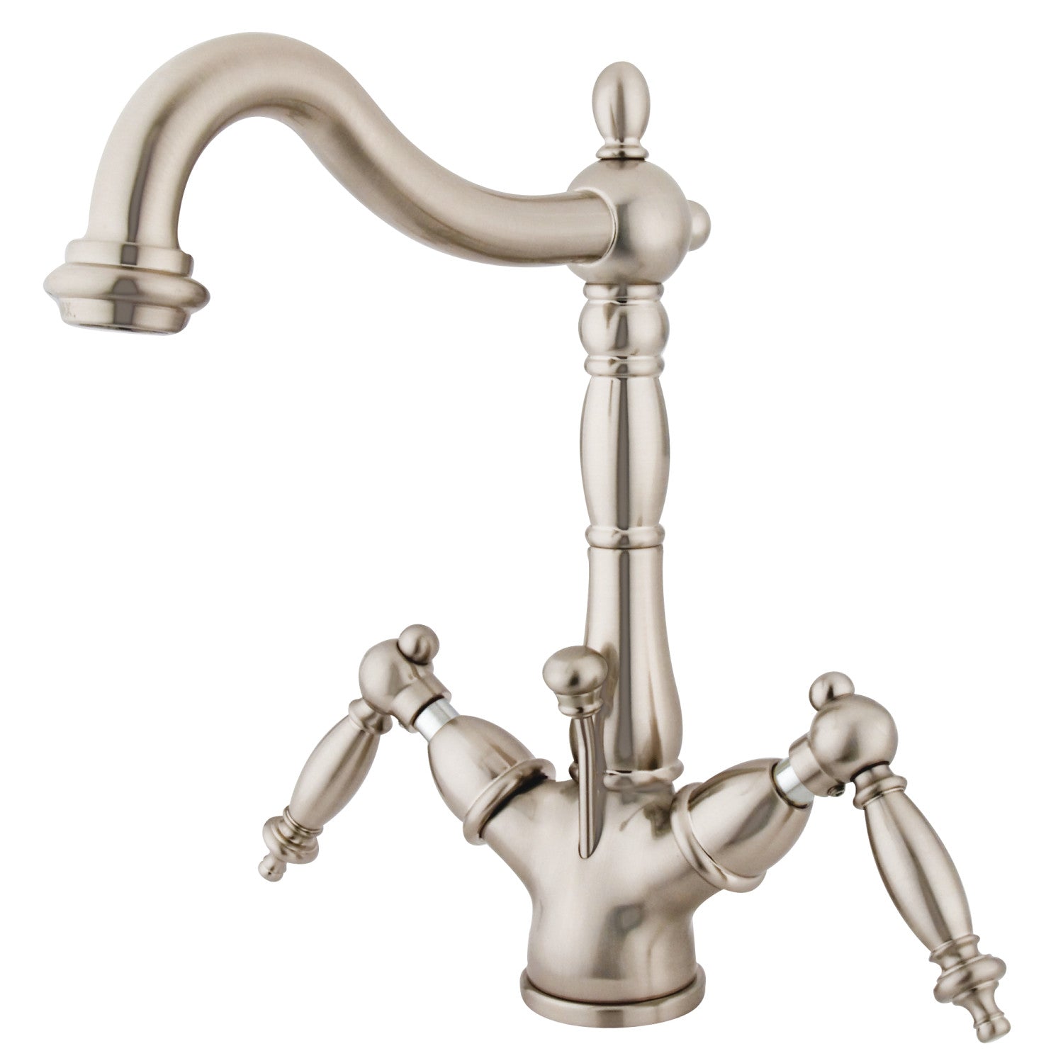 Kingston Heirloom KS1438TL - Heritage Double-Handle 1-or-3 Robinet de salle de bains à trou unique avec à tirette en laiton, nickel brossé