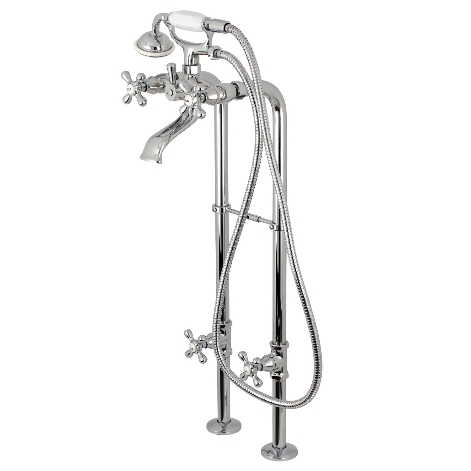 Kingston Heirloom CCK266K1 - Robinet de baignoire autoportant à trois poignées 2 trous de Kingston avec ligne d'approvisionnement et robinet d'arrêt, chrome poli