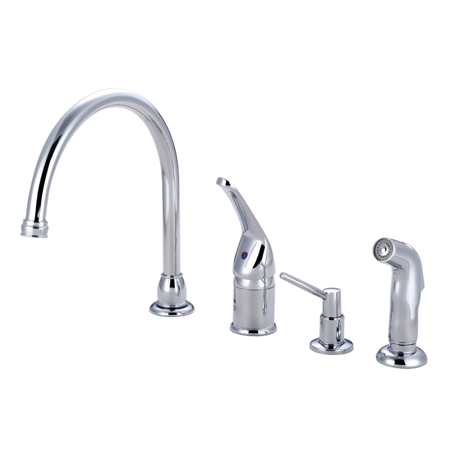 Kingston Tulare KB821K1 - Robinet de cuisine à une poignée Chatham 4 trous avec pulvérisateur latéral et distributeur de savon, chrome poli