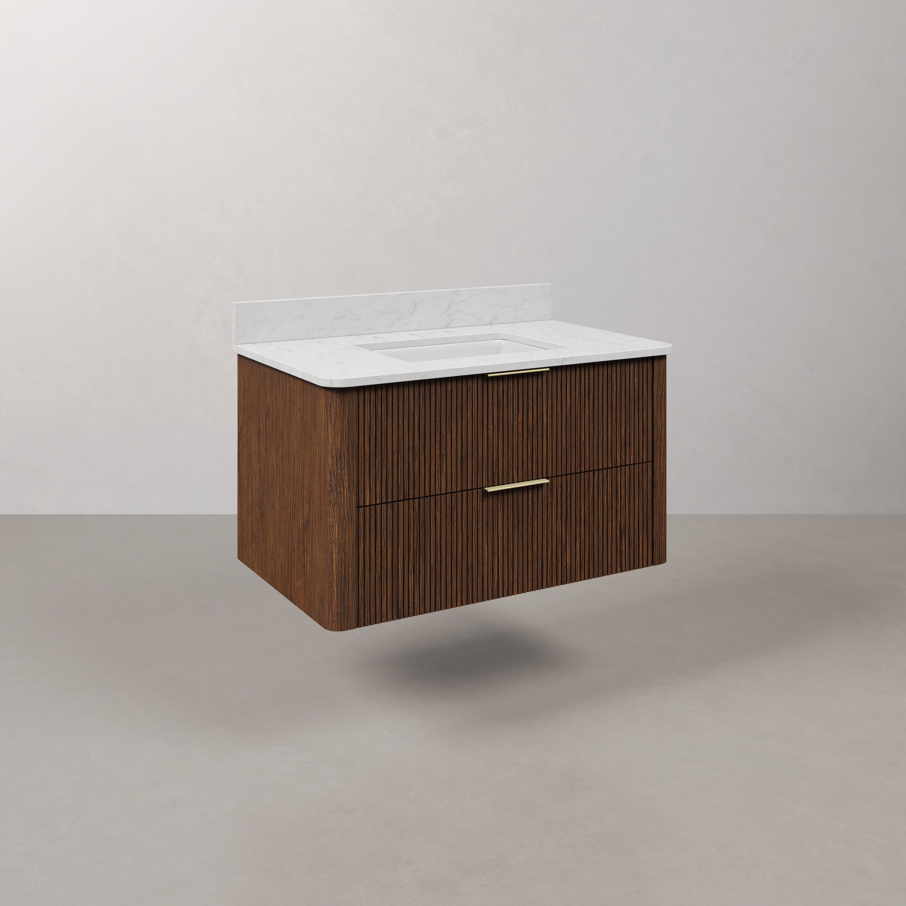 Kingston Luxe EU36EM00TO - 36 in. x 22 in. Bathroom Vanity Single Sink Freestanding with Carrara White Engineered Stone Top, Truffle Oak