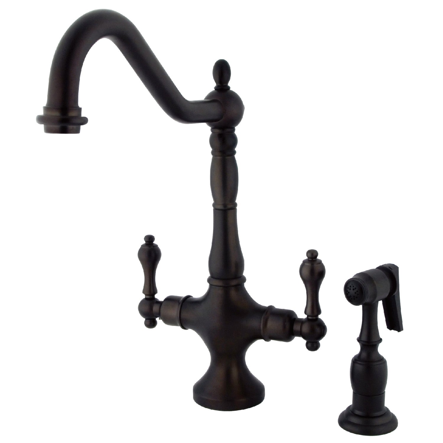 Kingston Heirloom KS1775ALBS - Heritage Two-Handle 2-Hole Kitchen Faucet with Brass Sprayer, Oil Rubbed Bronze