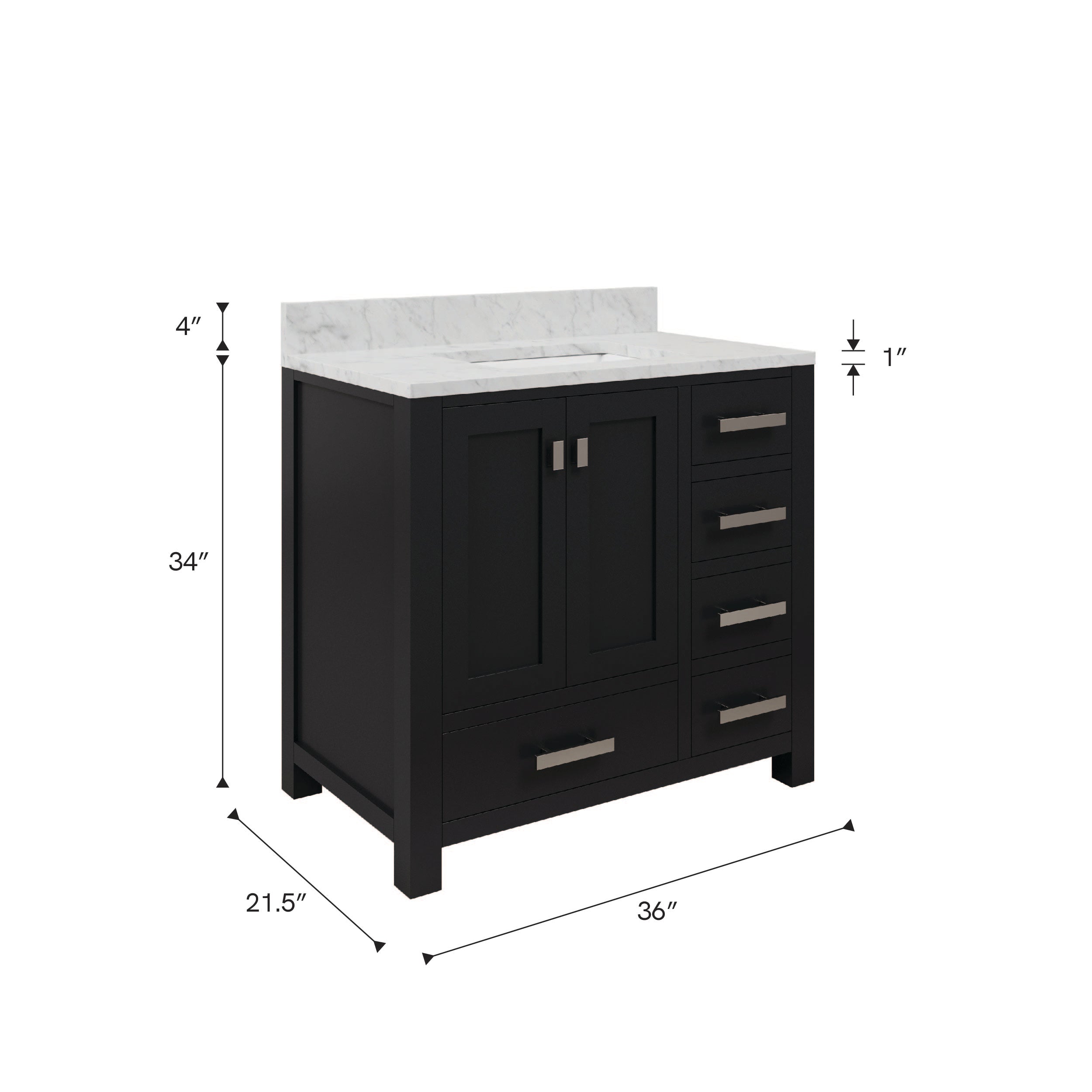 Kingston Luxe MS36CW01ES - 36 in. x 21.5 in. Bathroom Vanity Marble Top in Carrara White and White Basin, Espresso