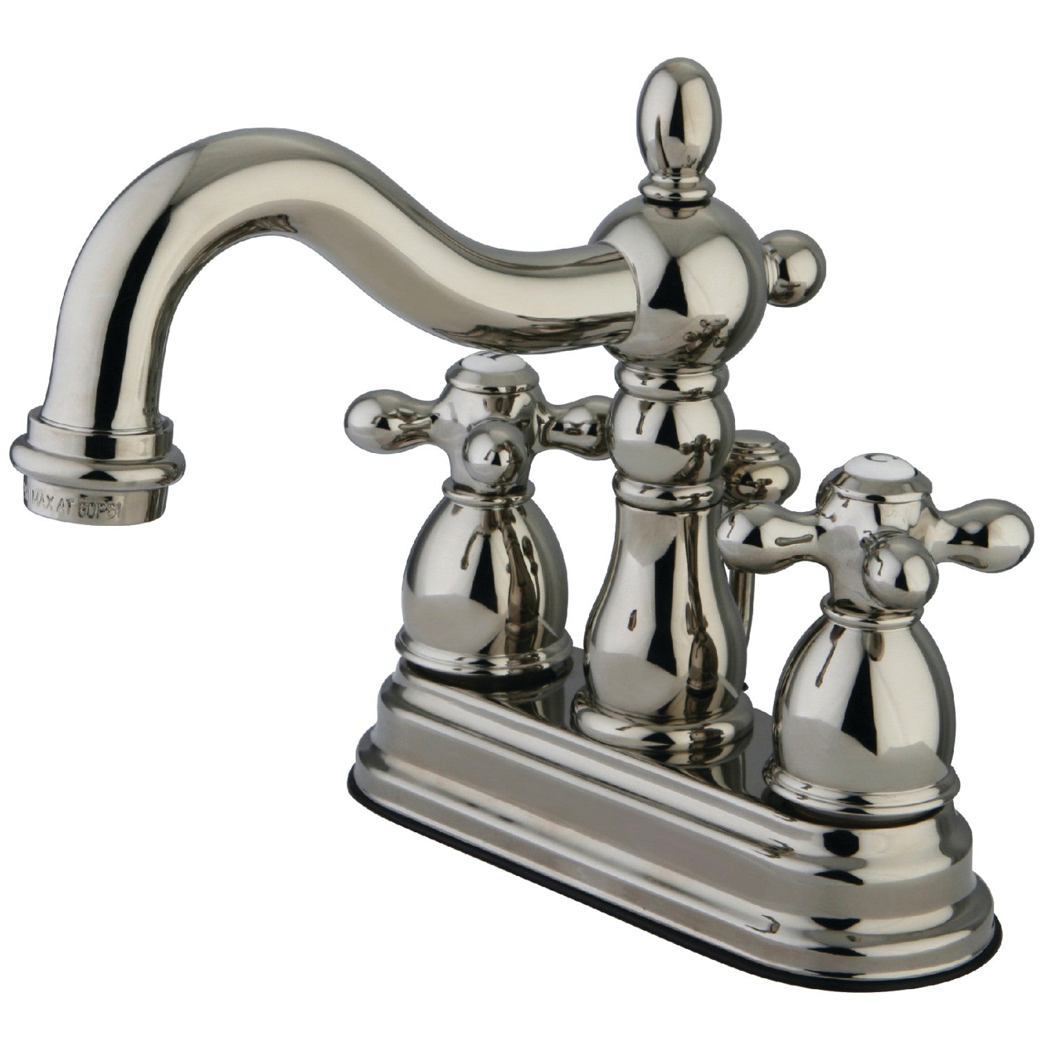 Kingston Heirloom KB1606AX - Heritage Double-Handle 3 trous montage sur plage 4-Inch Centerset Robinet de salle de bains avec drain à tirette, nickel poli