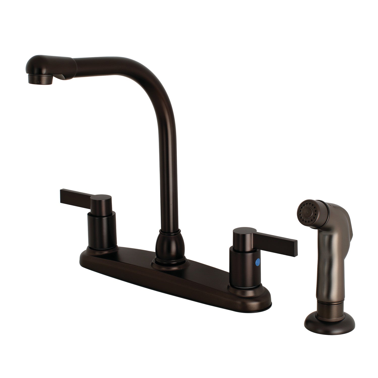 Kingston Tulare FB2755NDLSP - NuvoFusion Robinet de cuisine à deux poignées 4 trous 8" avec pulvérisateur latéral, bronze frotté à l'huile