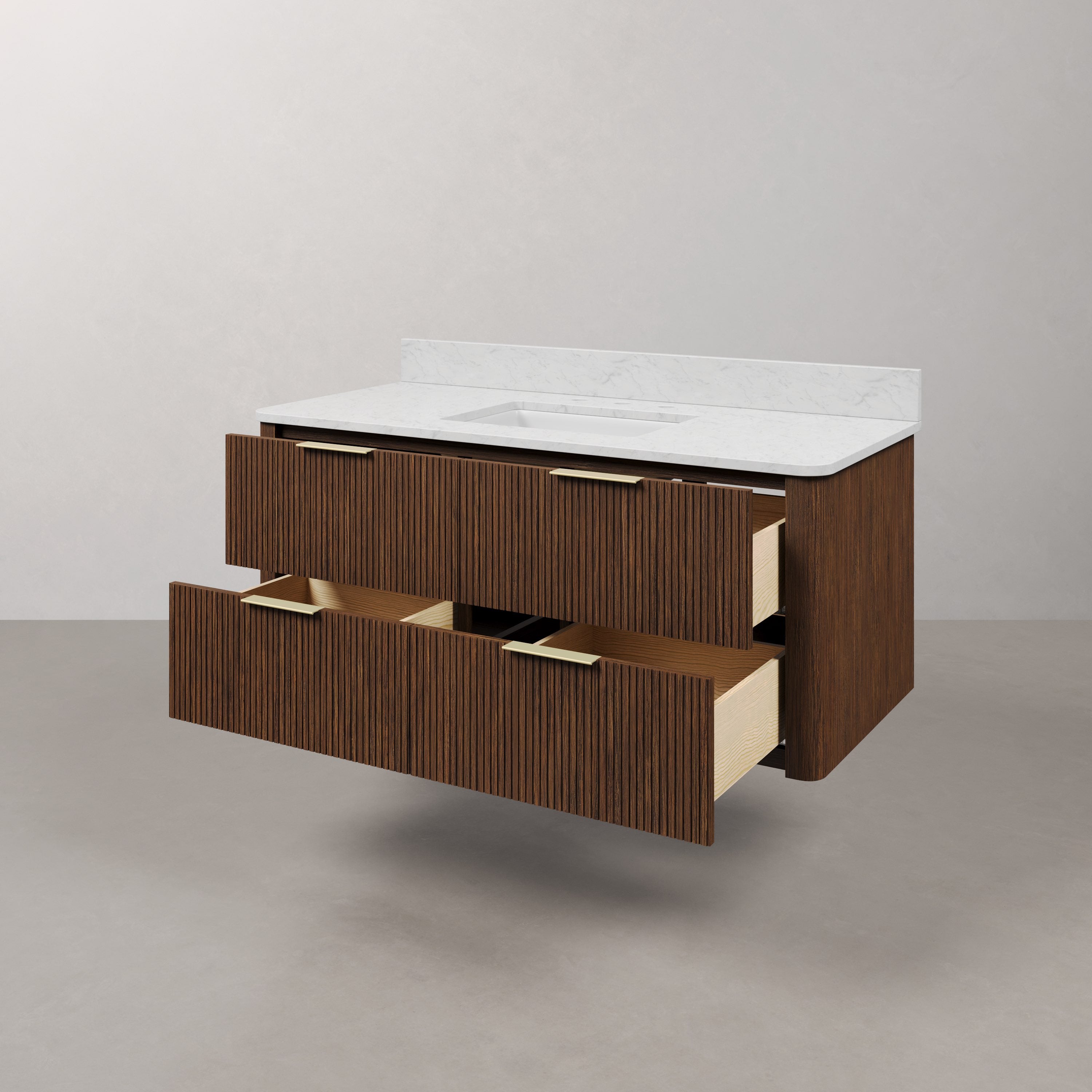 Kingston Luxe EU48EM00TO - 48 in. x 22 in. Bathroom Vanity Single Sink Freestanding with Carrara White Engineered Stone Top, Truffle Oak