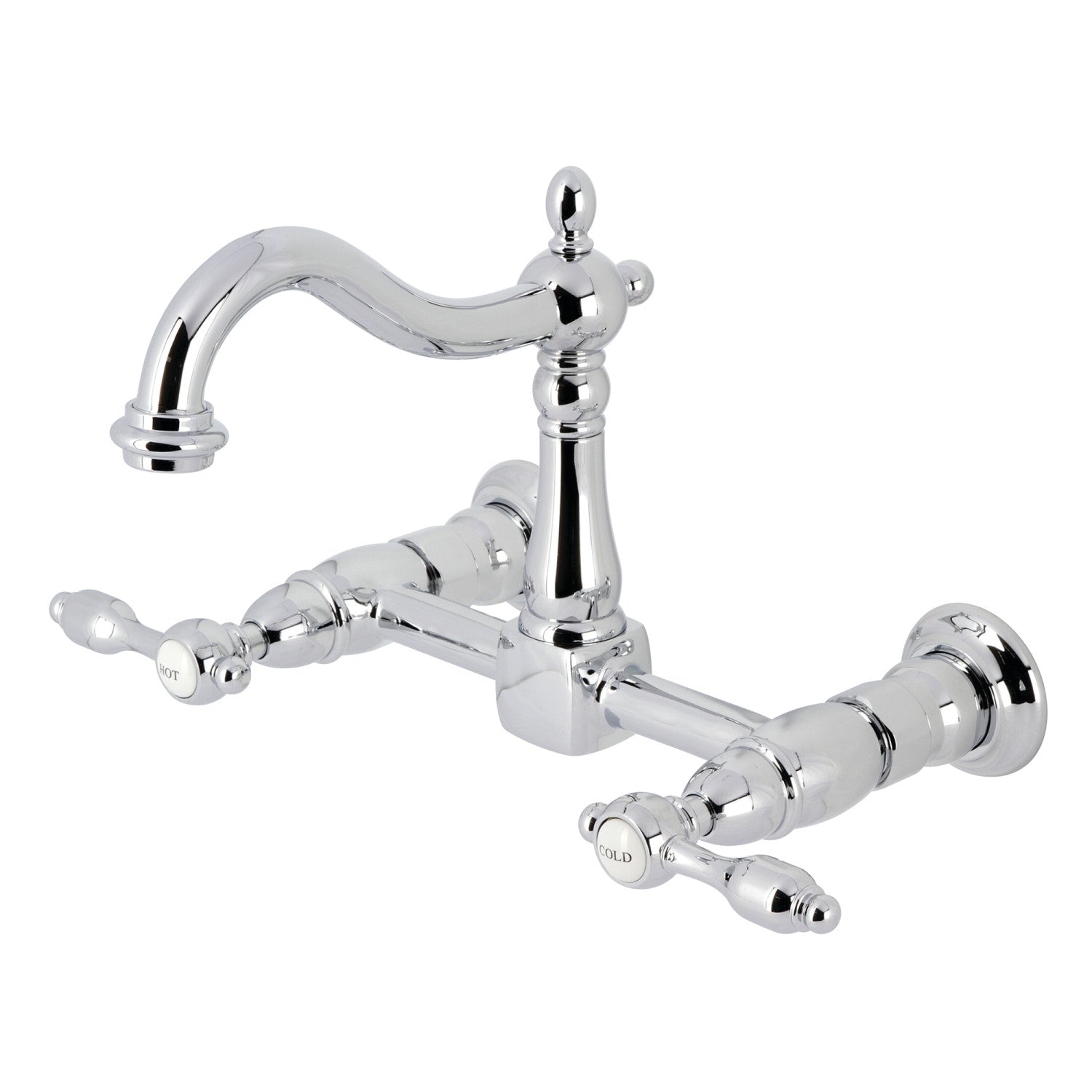 Kingston Heirloom KS1261TAL - Robinet de cuisine à deux poignées Tudor 2 trous Wall Mount Bridge, chrome poli