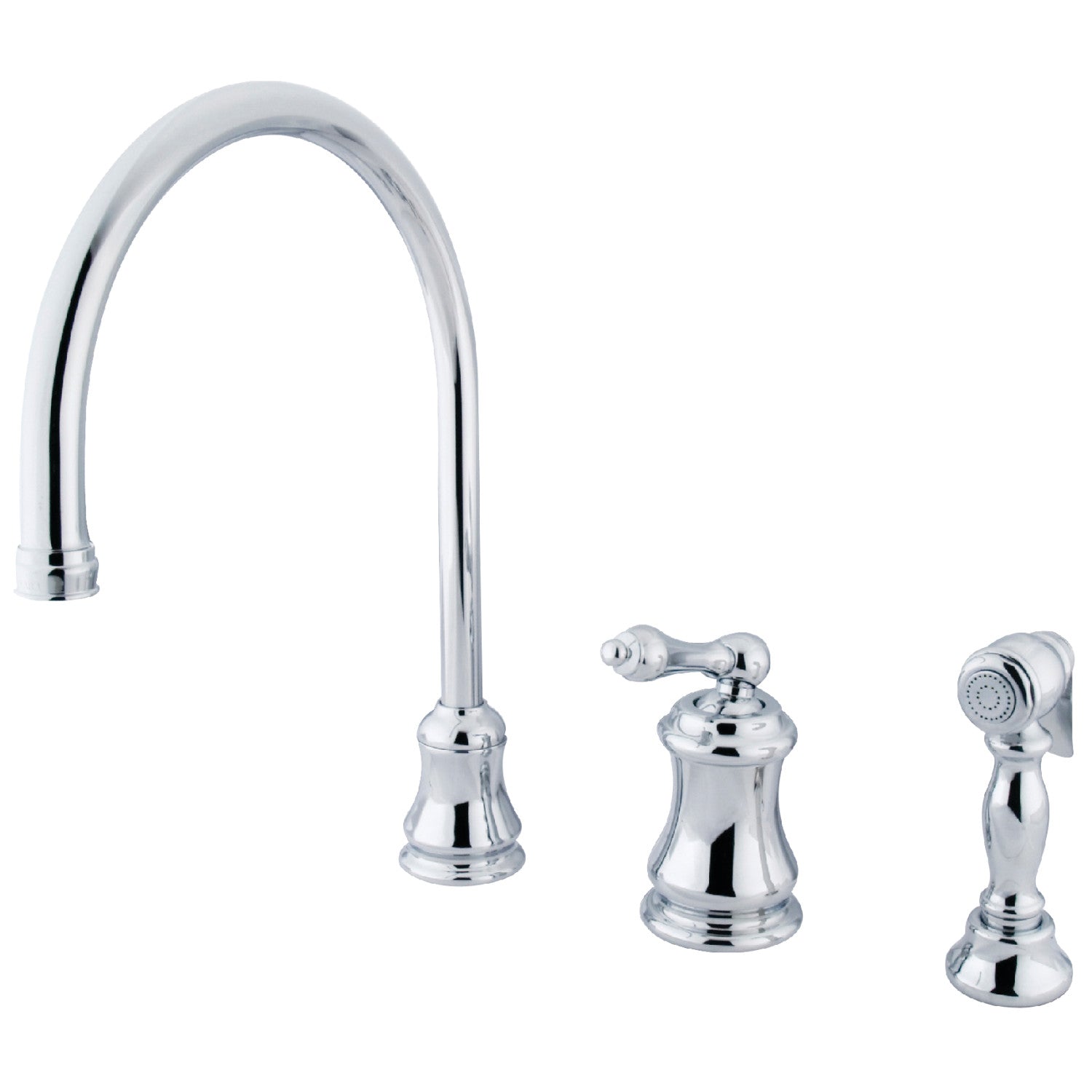 Kingston Tulare KS3811ALBS - Robinet de cuisine à une poignée de restauration 3 trous avec pulvérisateur en laiton, chrome poli