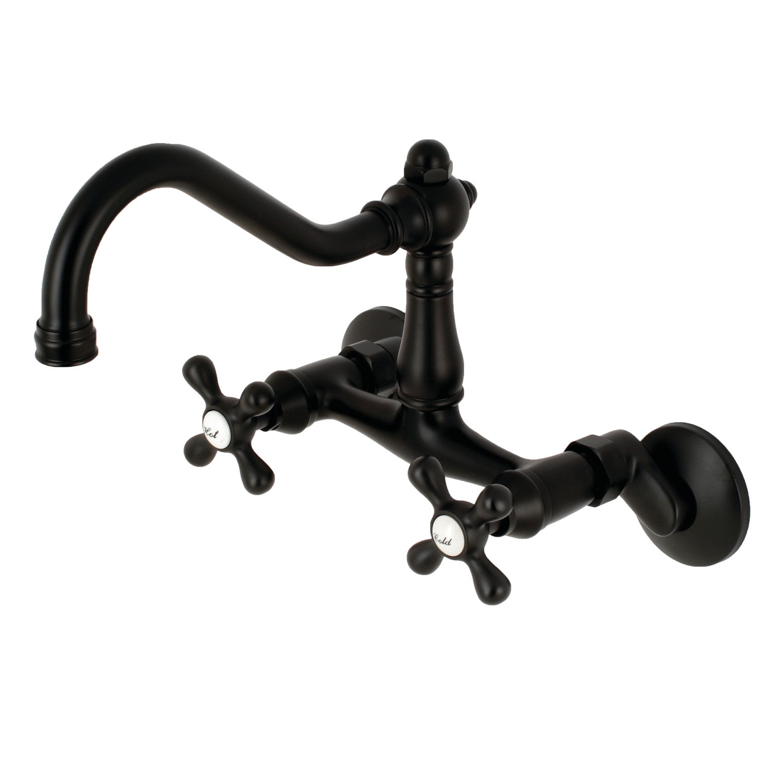 Kingston Heirloom KS3220AX - Vintage Two-Handle 2-Hole Wall Mount Bridge Kitchen Faucet, Matte Black