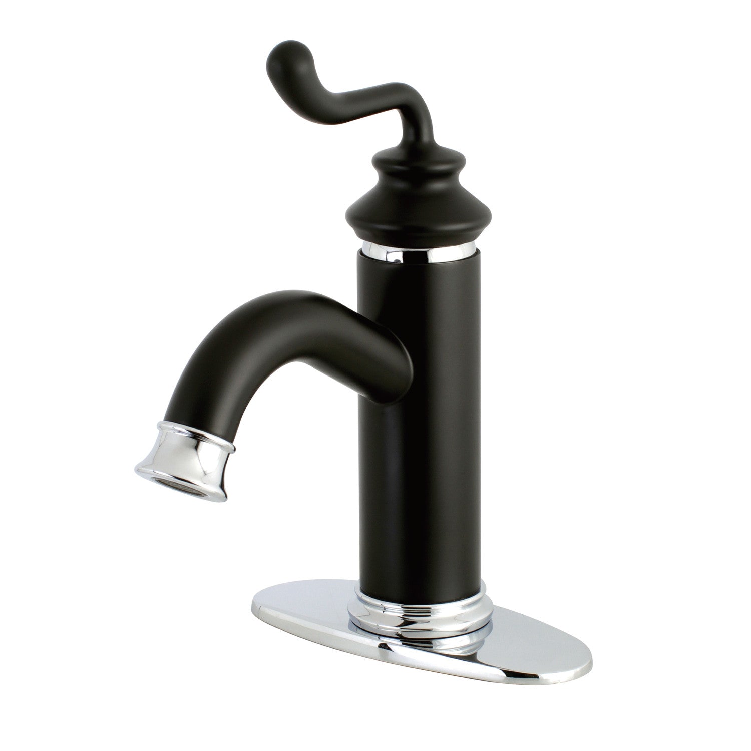 Kingston Heirloom LS5417RL - Royale Robinet de salle de bain à une poignée 1 trou avec plaque de pont et bonde à tirette, noir mat / chrome poli
