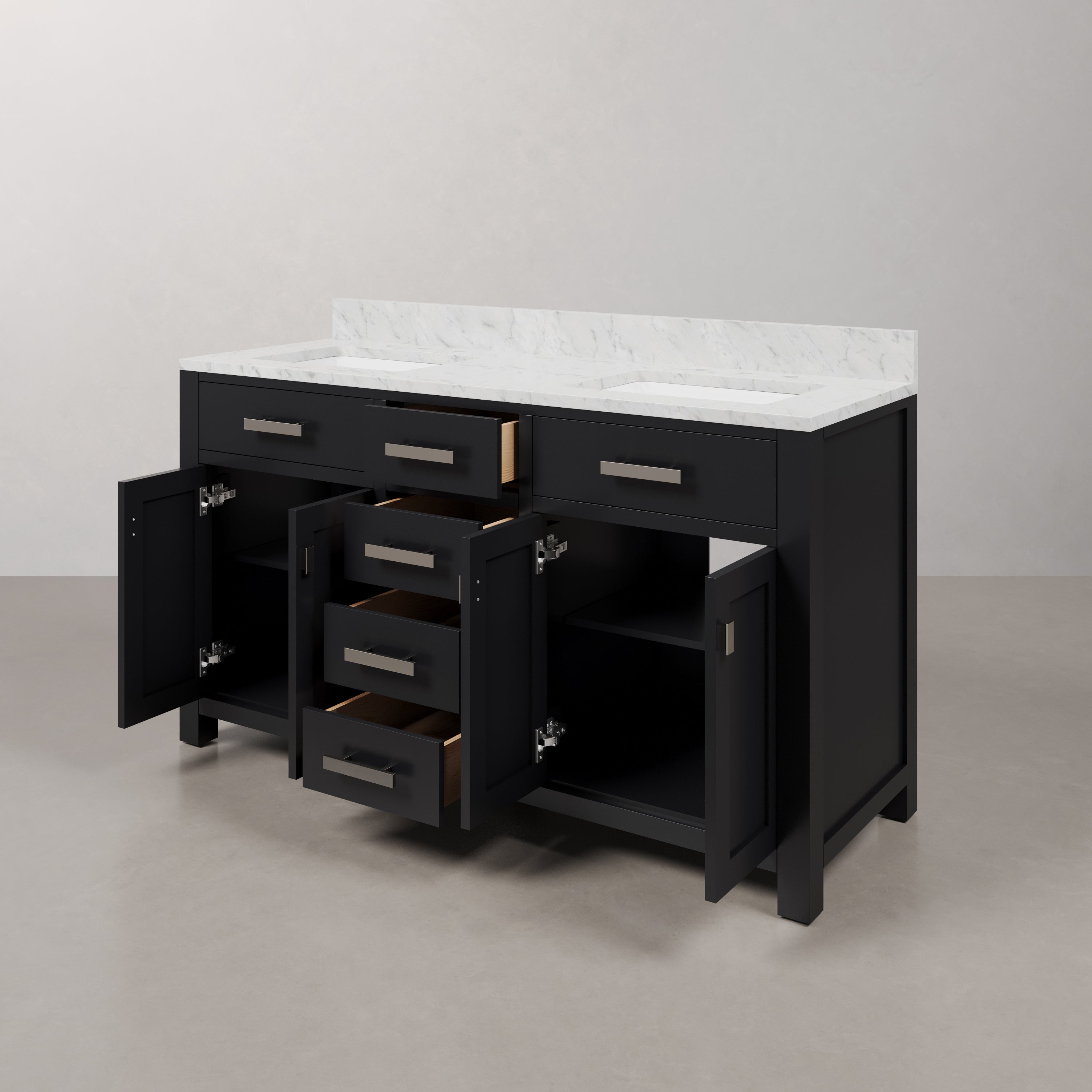 Kingston Luxe MS60CW01ES - 60 in. x 21.5 in. Bathroom Vanity Double Sink with Carrara White Marble Top, Espresso