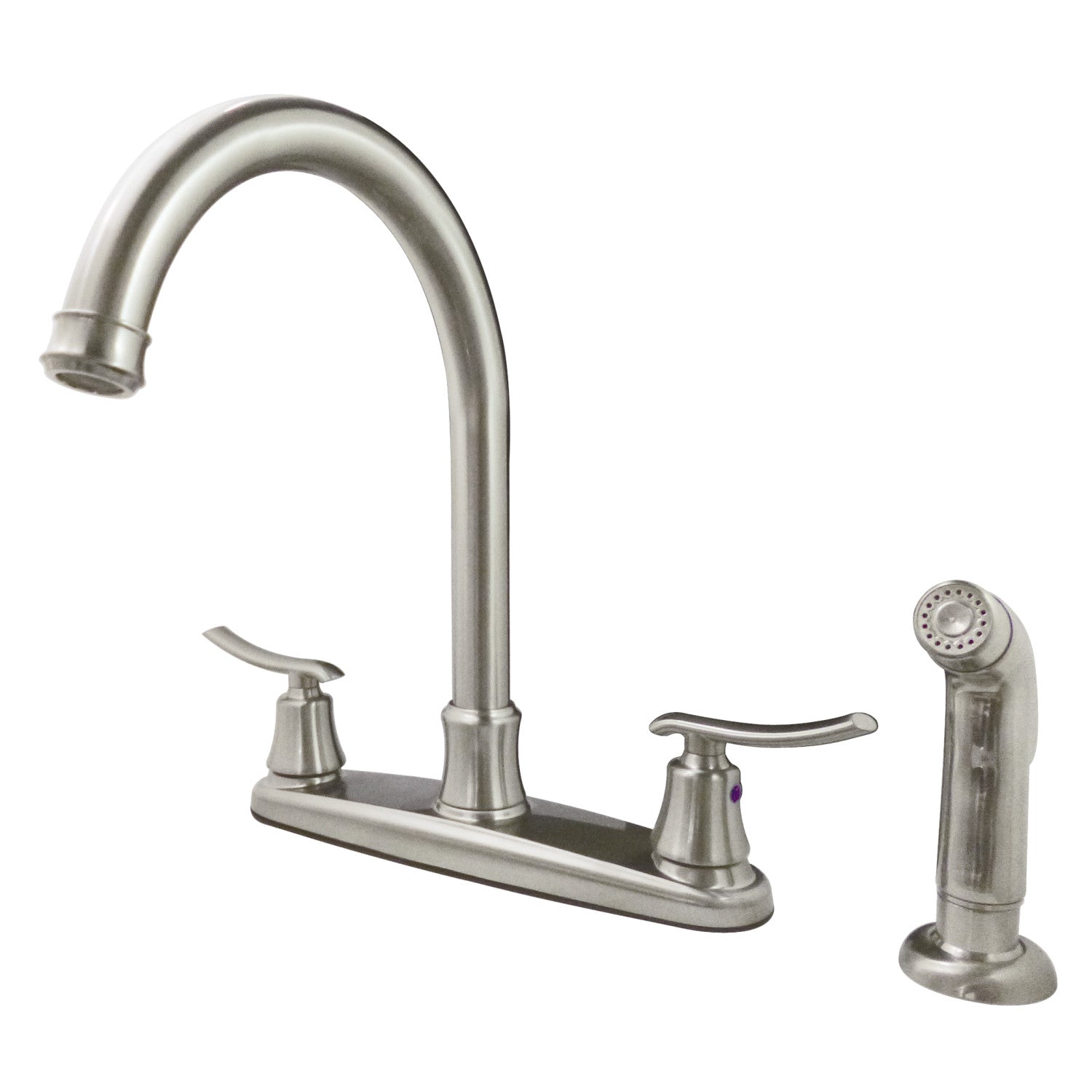 Kingston Tulare FB7798JLSP - Robinet de cuisine à deux poignées Jamestown 4 trous 8" avec pulvérisateur latéral, nickel brossé