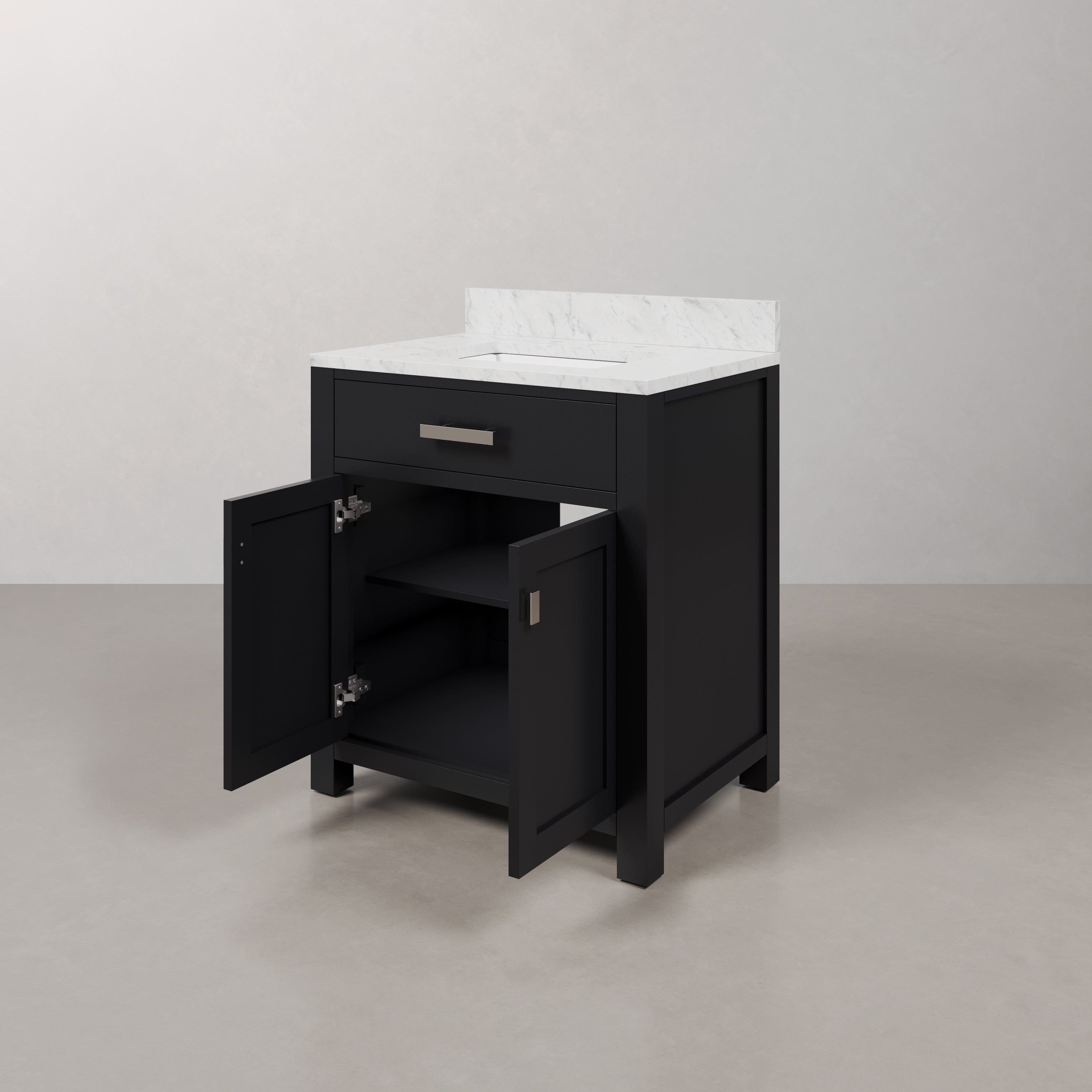 Kingston Luxe MS30CW01ES - 30 in. x 21.5 in. Bathroom Vanity Single Sink with Carrara White Marble Top, Espresso