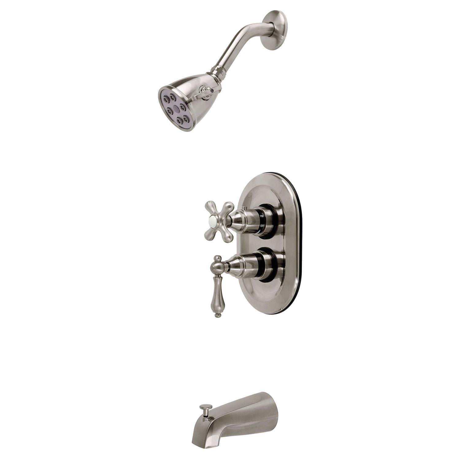 Kingston Restauration KS36380AL Double poignée 3-Trou thermostatique baignoire et robinet de douche avec plongeur, Nickel brossé