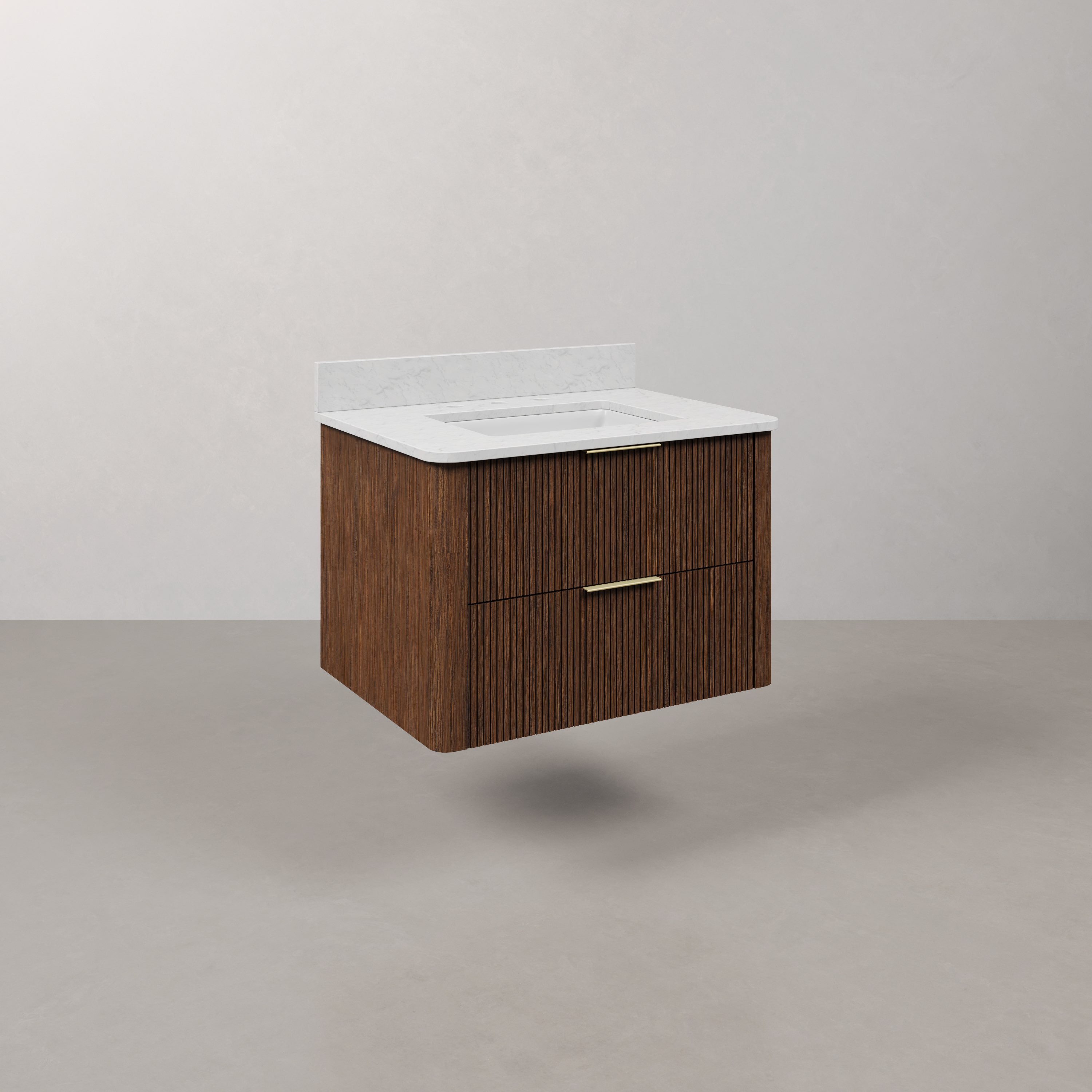 Kingston Luxe EU30EM00TO - 30 in. x 22 in. Bathroom Vanity Single Sink Freestanding with Carrara White Engineered Stone Top, Truffle Oak