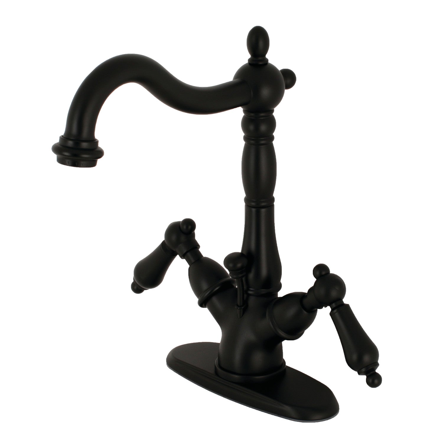 Kingston Heirloom KS1430AL - Heritage Double-Handle 1-or-3 Trou montage sur plage 4-Inch Centerset Robinet de salle de bain avec laiton à tirette, noir mat