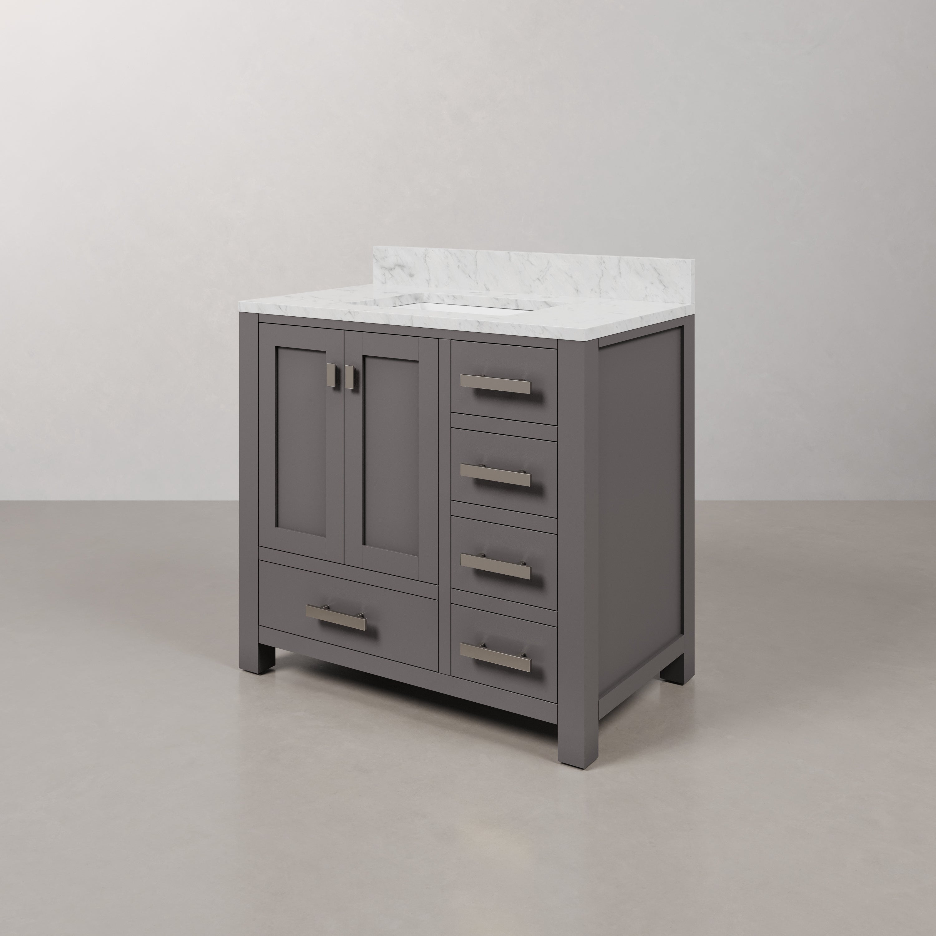 Kingston Luxe MS36CW01CG - 36 in. x 21.5 in. Bathroom Vanity Marble Top in Carrara White and White Basin, Gray