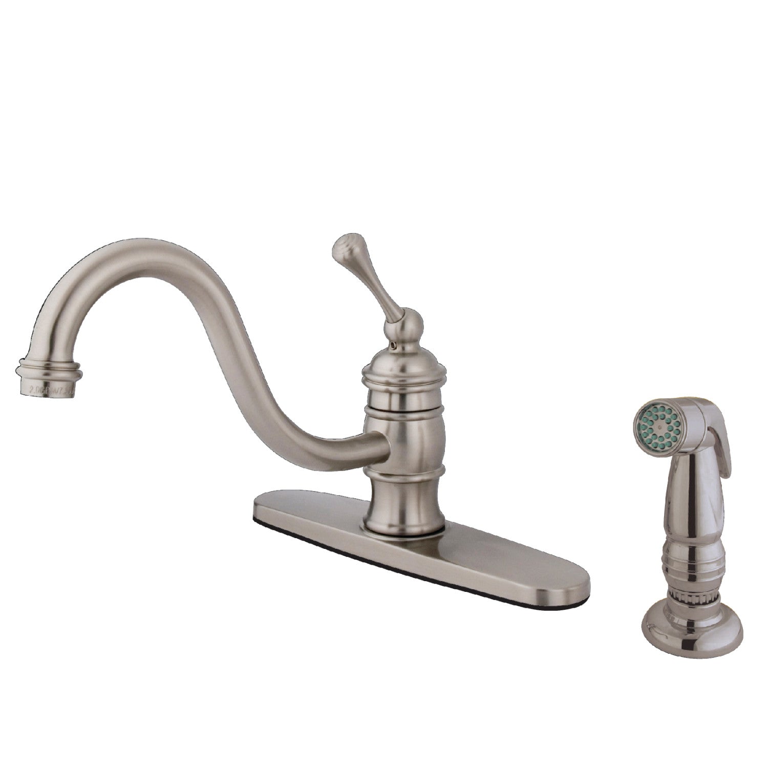 Kingston KB3578BLSP Robinet de cuisine à une poignée 2-or-4 avec pulvérisateur latéral, Nickel brossé