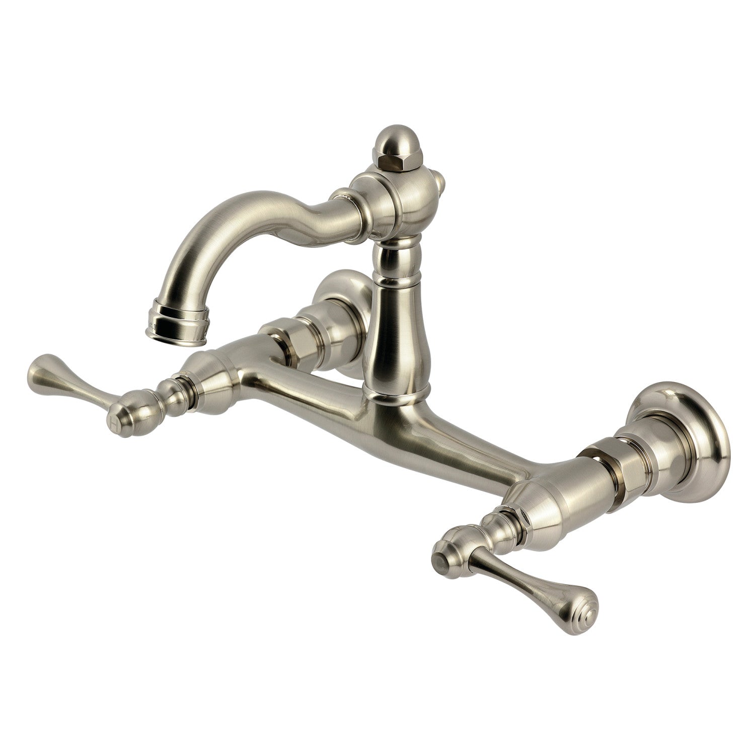 Kingston Heirloom KS3258BL - Robinet de cuisine à deux poignées vintage 2 trous Wall Mount Bridge, nickel brossé