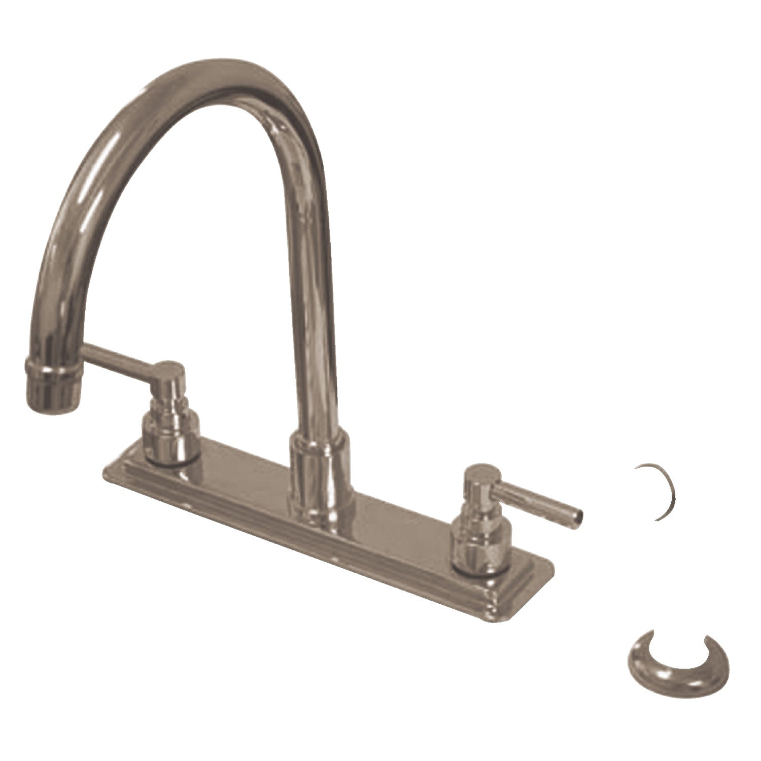 Kingston Tulare KS8798EL - Robinet de cuisine à deux poignées Elinvar 4 trous 8" avec pulvérisateur latéral, nickel brossé