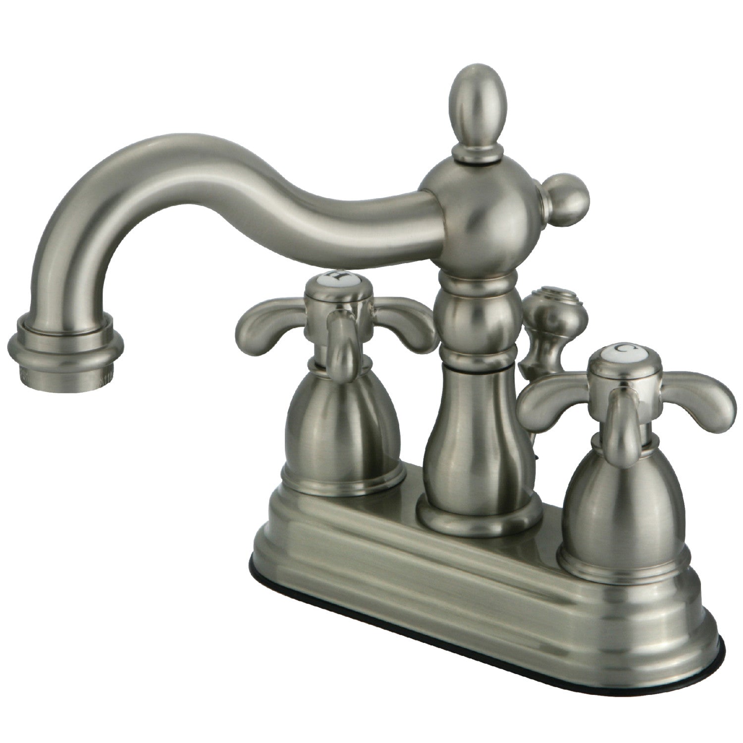 Kingston Heirloom KS1608TX - French Country Double-Handle 3 trous montage sur plage 4-Inch Centerset Robinet de salle de bain avec laiton à tirette, Nickel brossé
