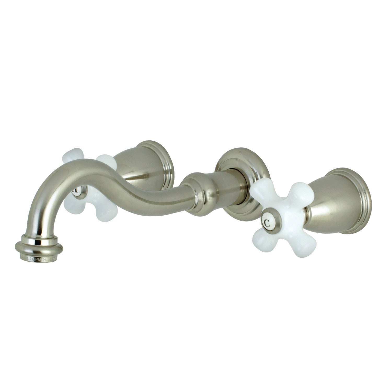 Kingston Heirloom KS3128PX - Robinet de salle de bains mural double poignée vintage 3 trous, nickel brossé