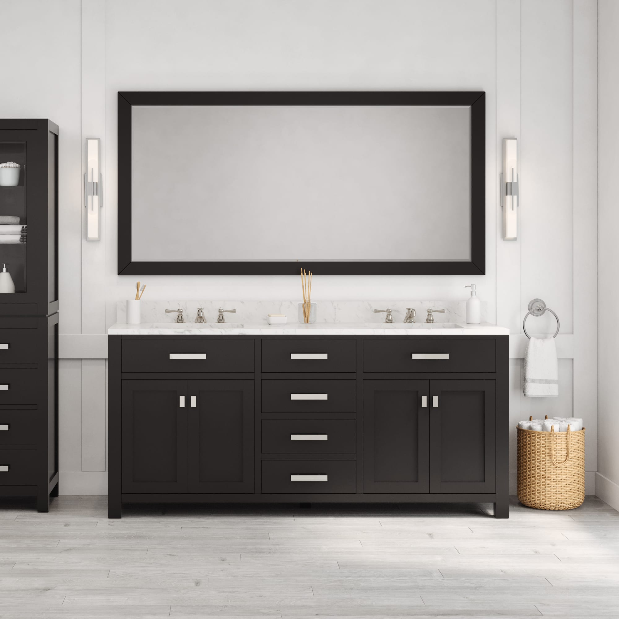 Kingston Luxe MS72CW01ES - 72 in. x 21.5 in. Bathroom Vanity Double Sink with Carrara White Marble Top, Espresso