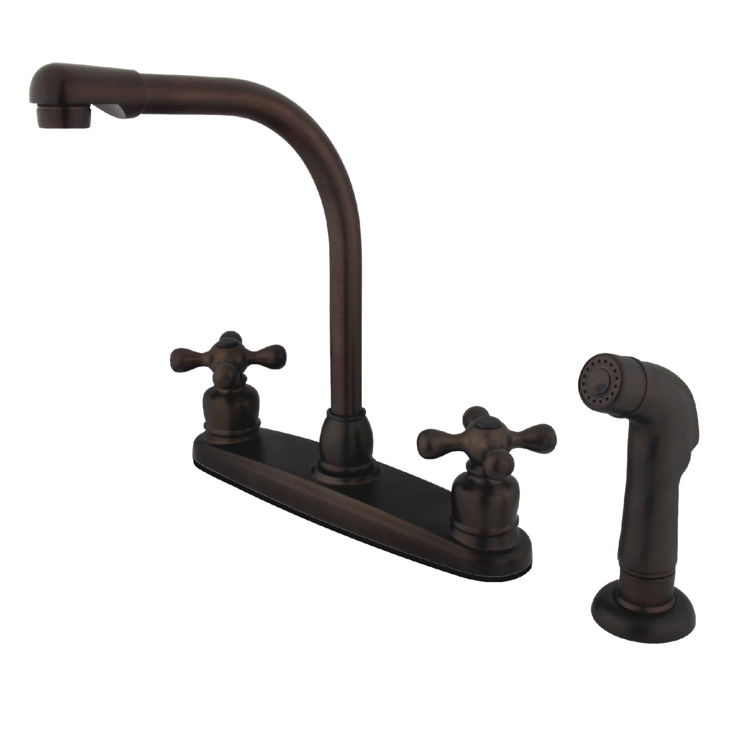 Kingston Tulare KB715AXSP - Victorian à deux poignées 4 trous 8" Centerset Robinet de cuisine avec pulvérisateur latéral, bronze frotté à l'huile