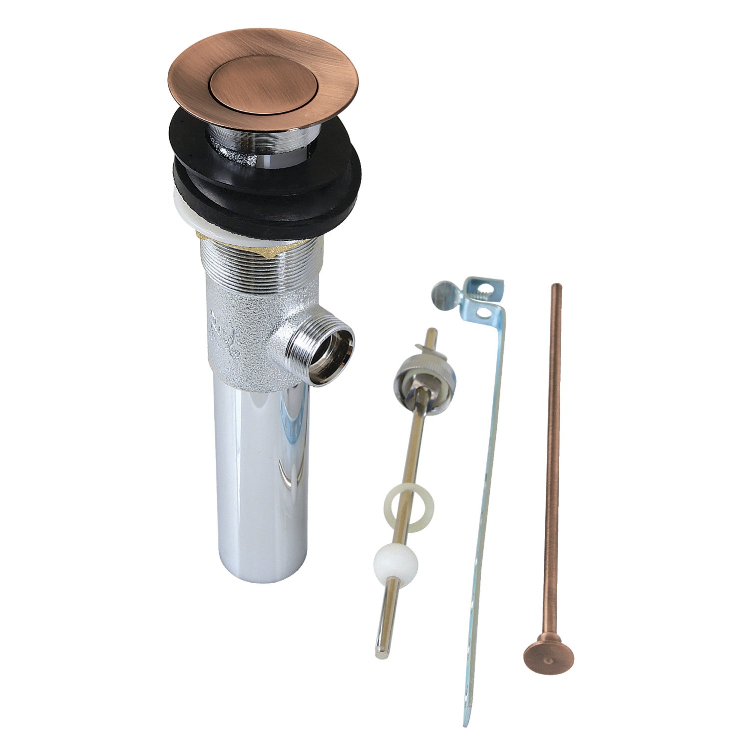 Kingston Trimscape KB100AC Brass Pop-Up Bathroom Sink Drain with Overflow, 22 Gauge, Antique Copper