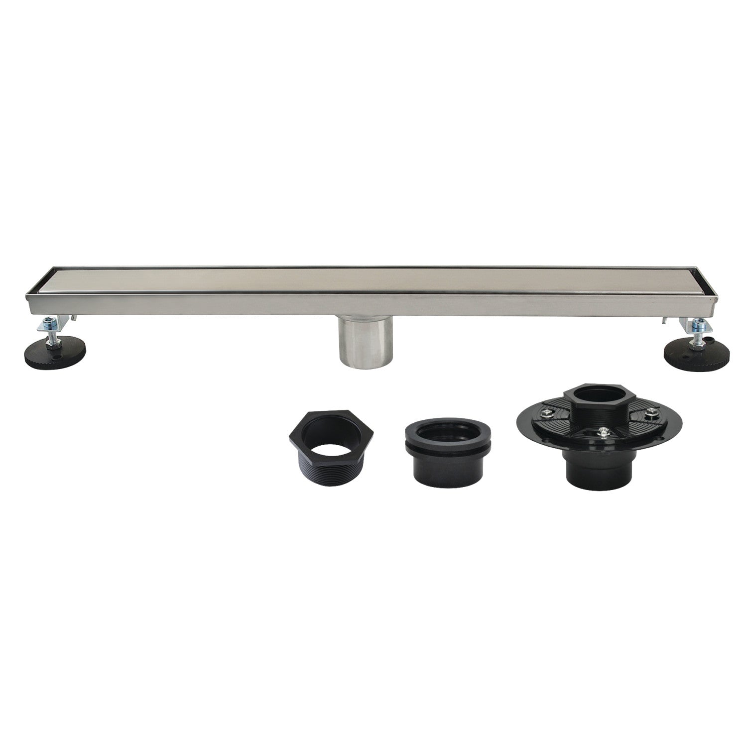 Kingston Watercourse BSFK2428 24-Inch Stainless Steel Linear Shower Drain with Reversible Tile Insert and Flat Grate, Drain with Base Flange and Hair Strainer, Brushed Nickel