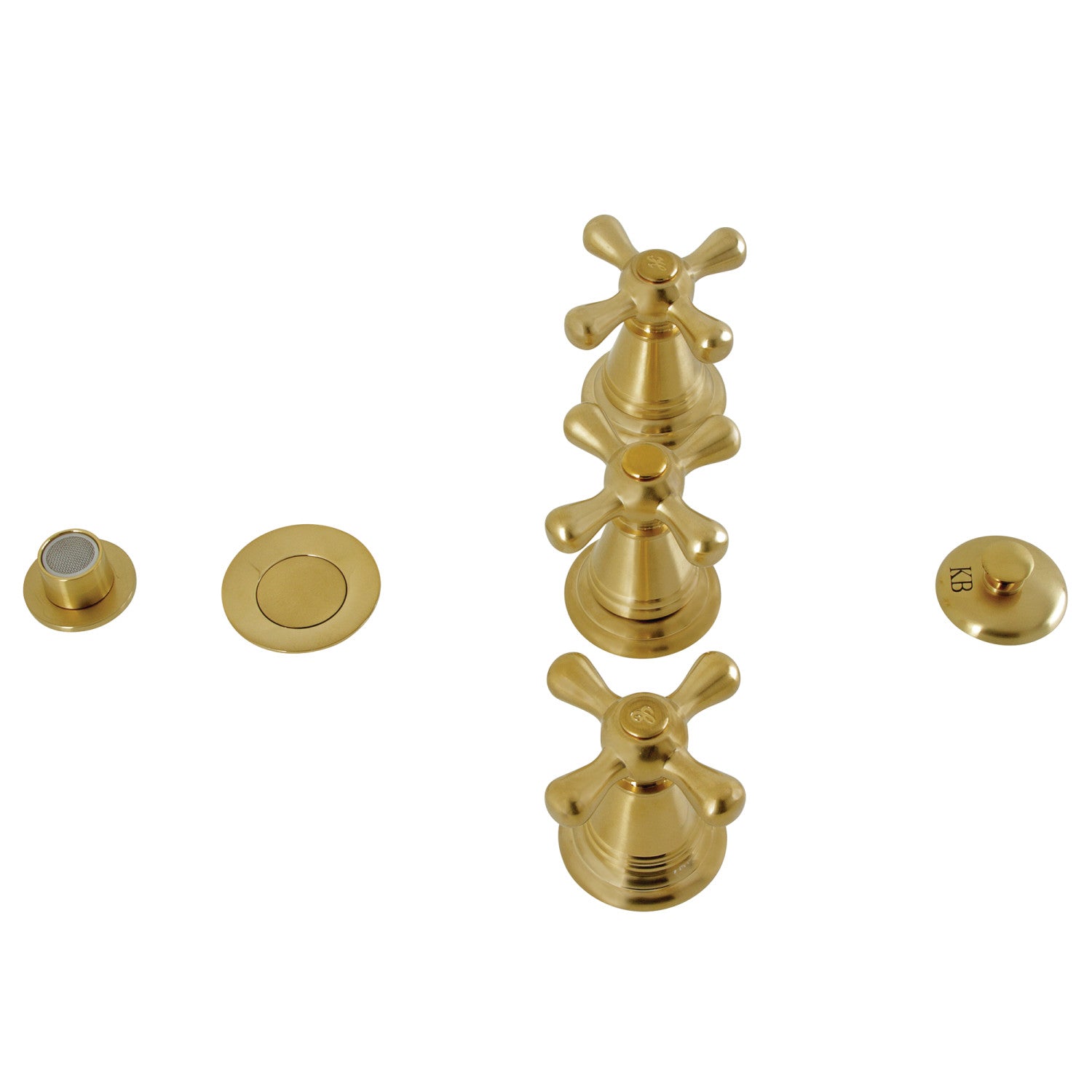 Kingston Heirloom KB327AX - Robinet de bidet vertical victorien à trois poignées avec laiton à tirette, laiton brossé