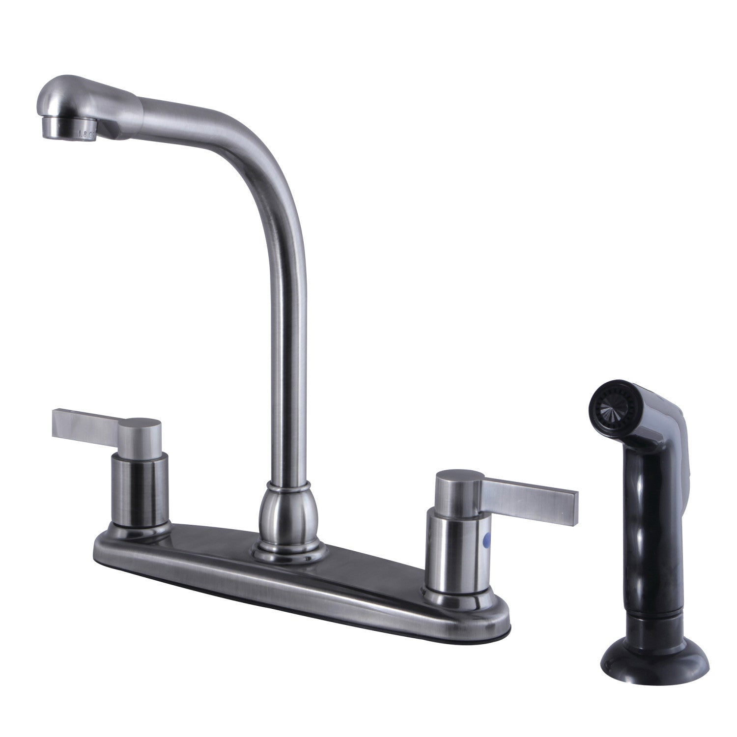 Kingston Tulare FB2754NDLSP - NuvoFusion Robinet de cuisine à deux poignées 4 trous 8" avec pulvérisateur latéral, noir inoxydable