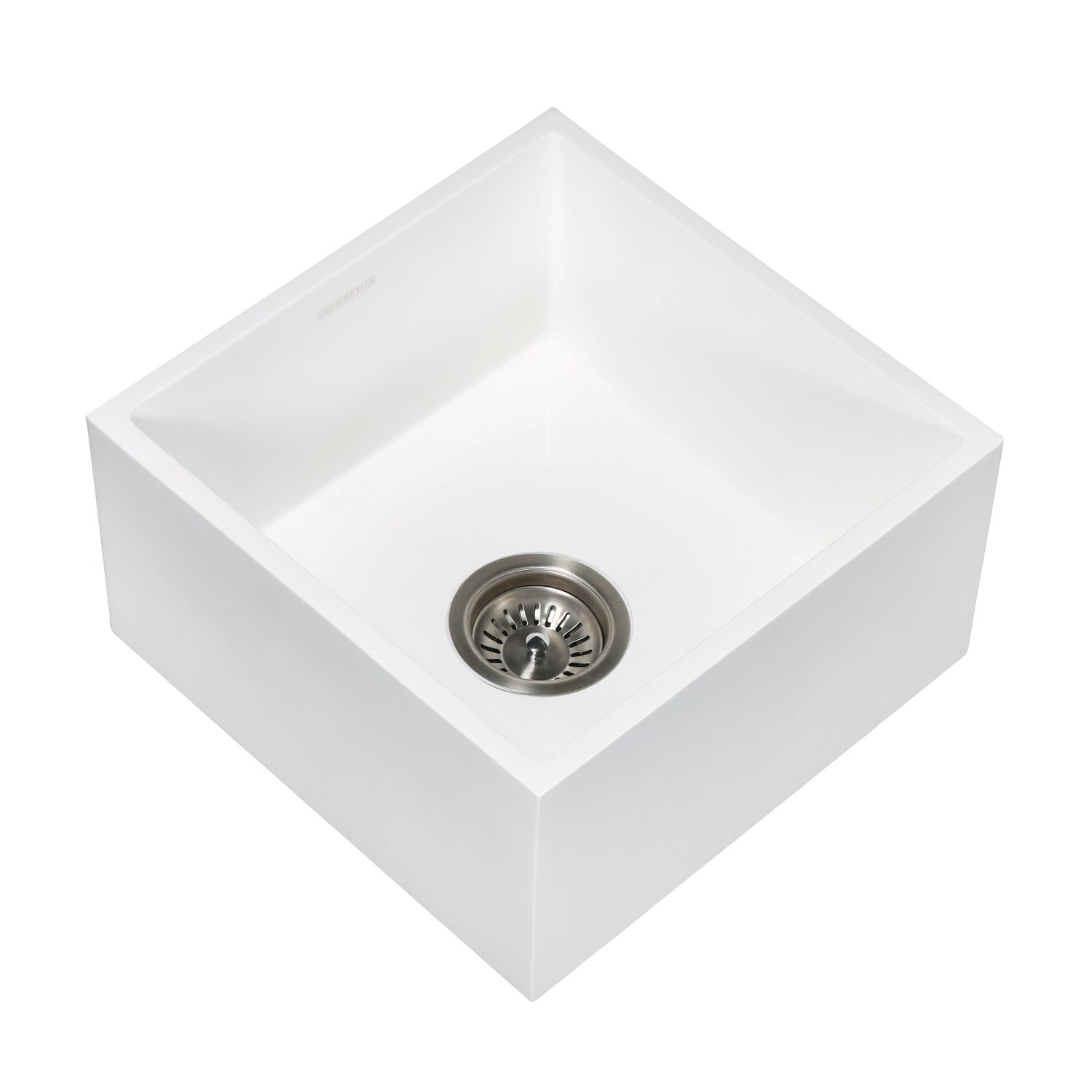 Kingston Sona GKUSA15158 - Arcticstone 15-Inch Solid Surface White Stone Apron-Front Single Bowl Farmhouse Bar Prep Sink with Strainer, Matte White