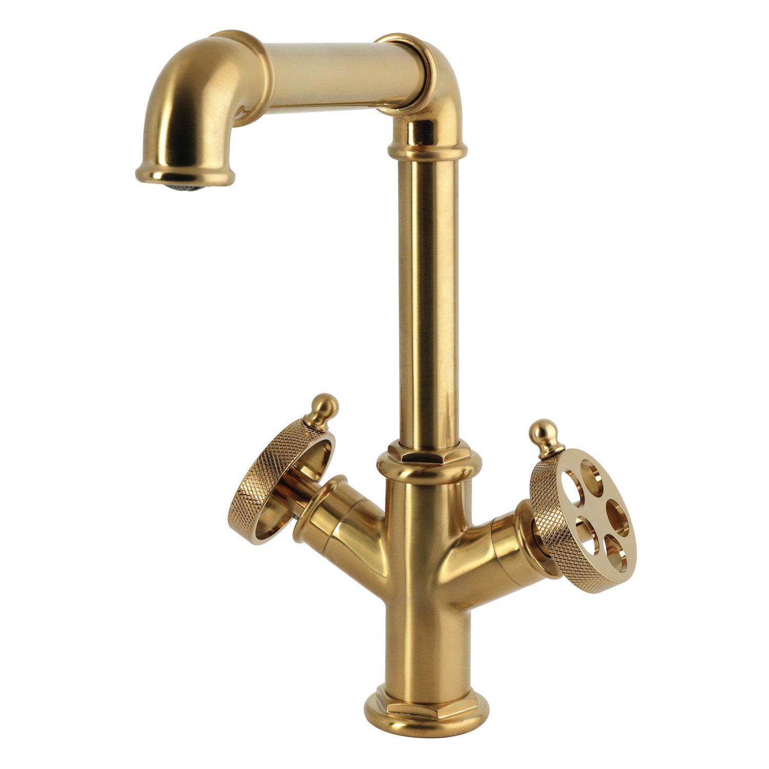 Kingston Wendell LS6403RKZ Robinet de bar à deux poignées 1 trou avec poignée moletée, laiton brossé