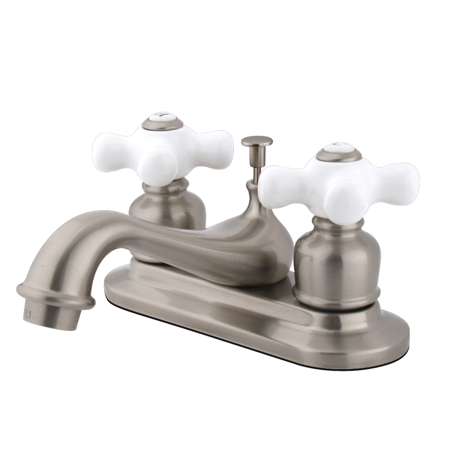 Kingston Heirloom KB608PX - Restoration Double-Handle 3-Hole Deck Mount 4-Inch Centerset Bathroom Faucet with Pop-Up Drain, Brushed Nickel