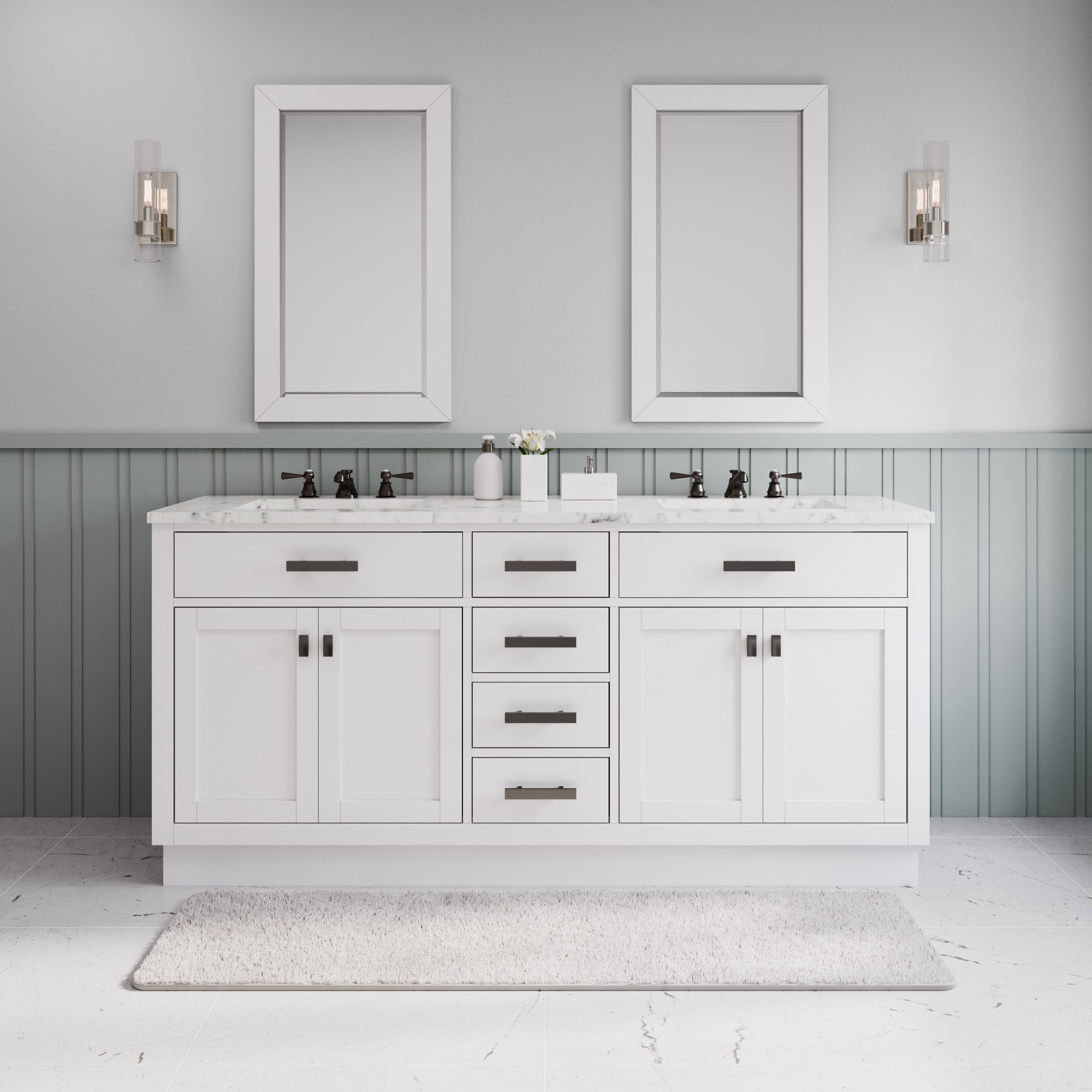 Kingston Luxe HA72CW03PW - 72 in. x 22 in. Bathroom Vanity Marble Top and White Basin, White