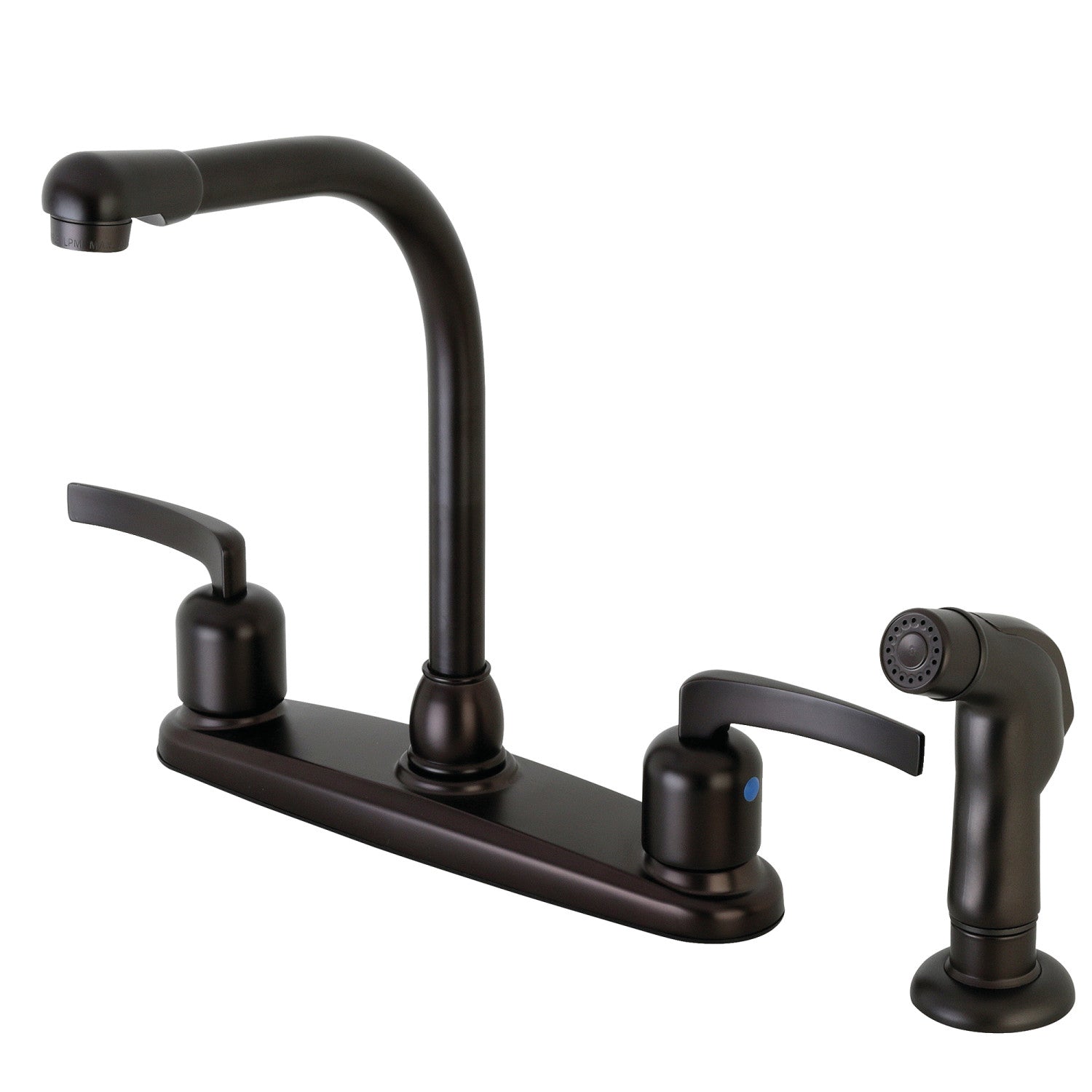 Kingston Tulare FB755EFLSP - Centurion à deux poignées 4 trous 8" Centerset Robinet de cuisine avec pulvérisateur latéral, bronze frotté à l'huile