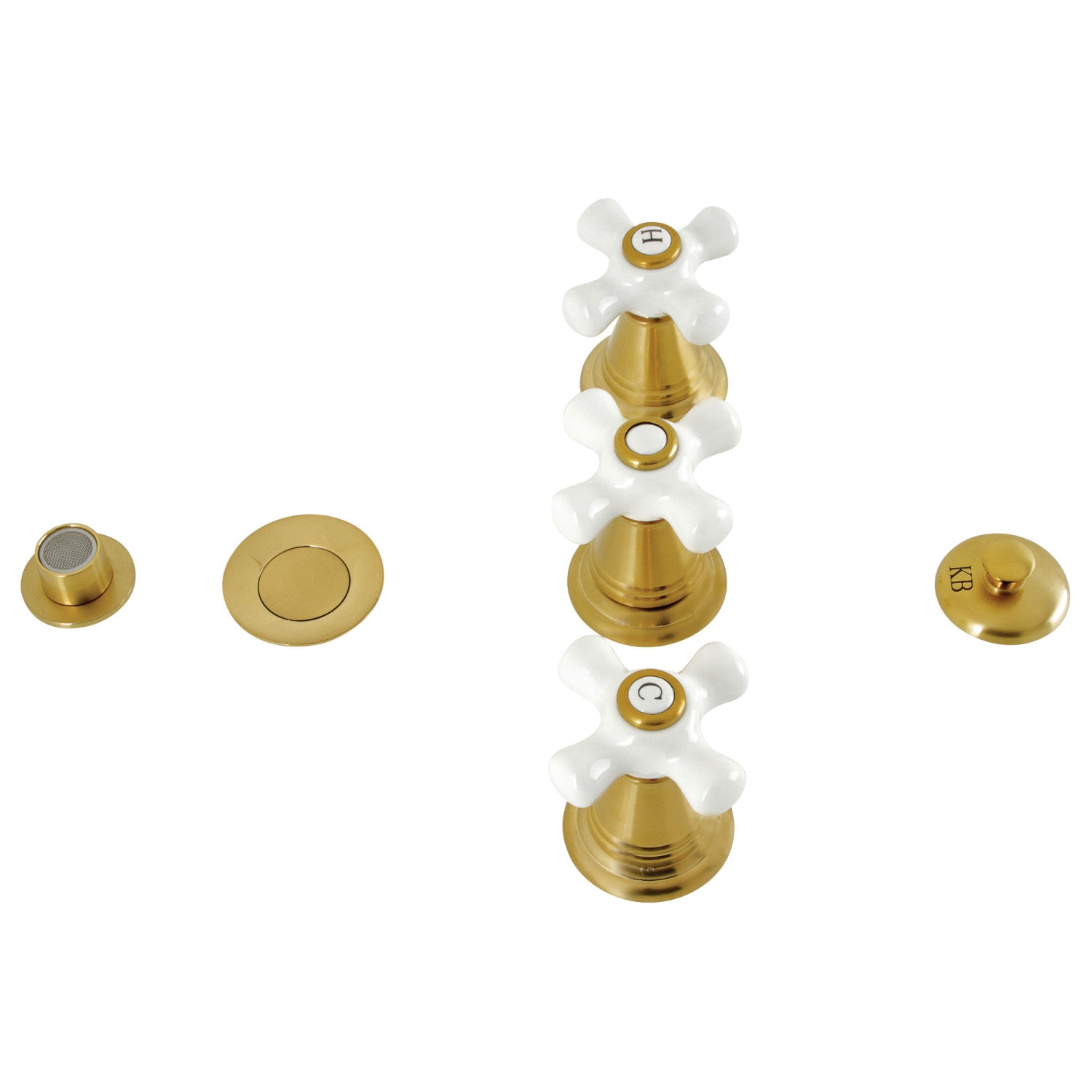 Kingston Heirloom KB327PX - Robinet de bidet vertical victorien à trois poignées avec laiton à tirette, laiton brossé