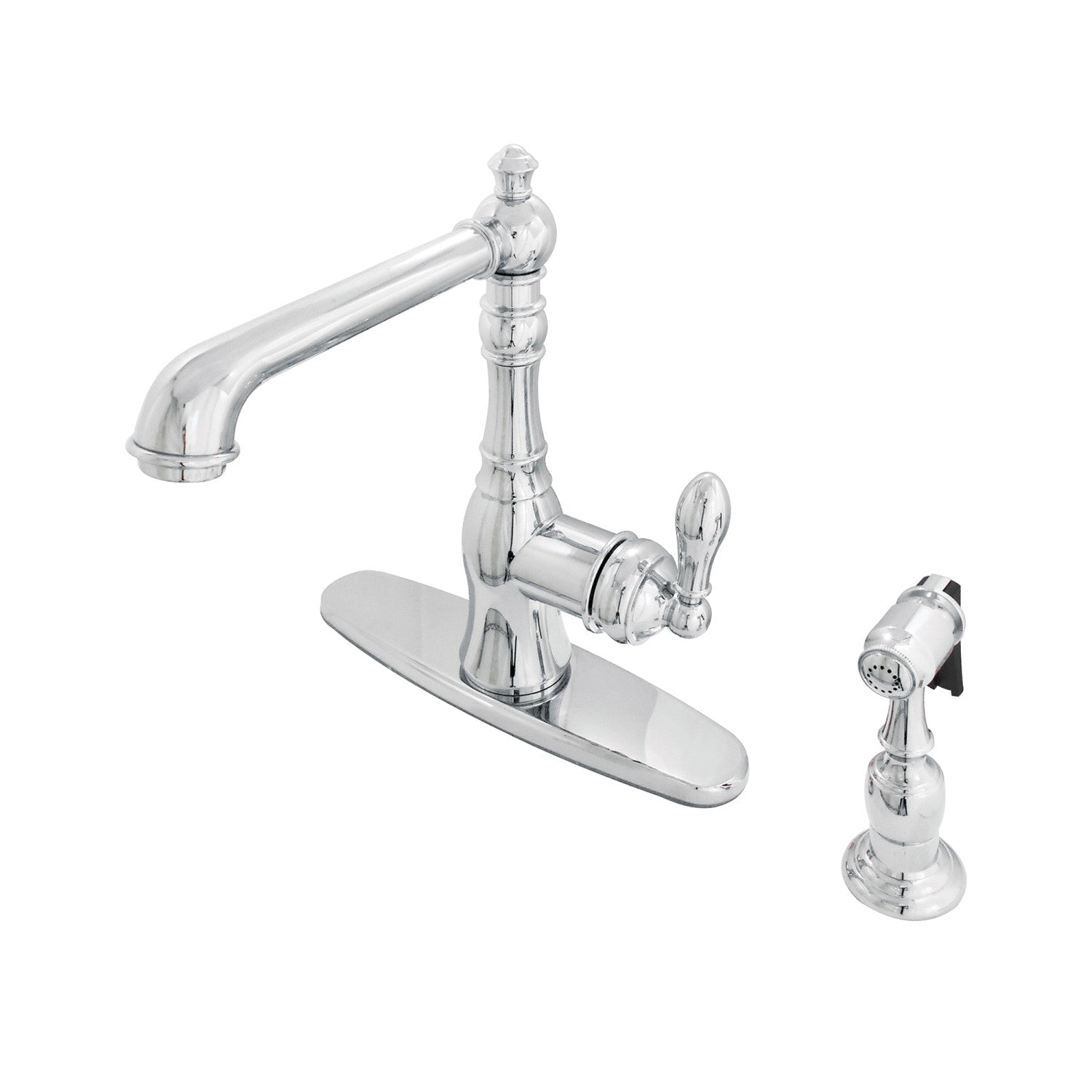 Kingston Heirloom GSY7201ACLBS - Robinet de cuisine américain classique à une poignée 2-or-4 avec pulvérisateur en laiton, chrome poli