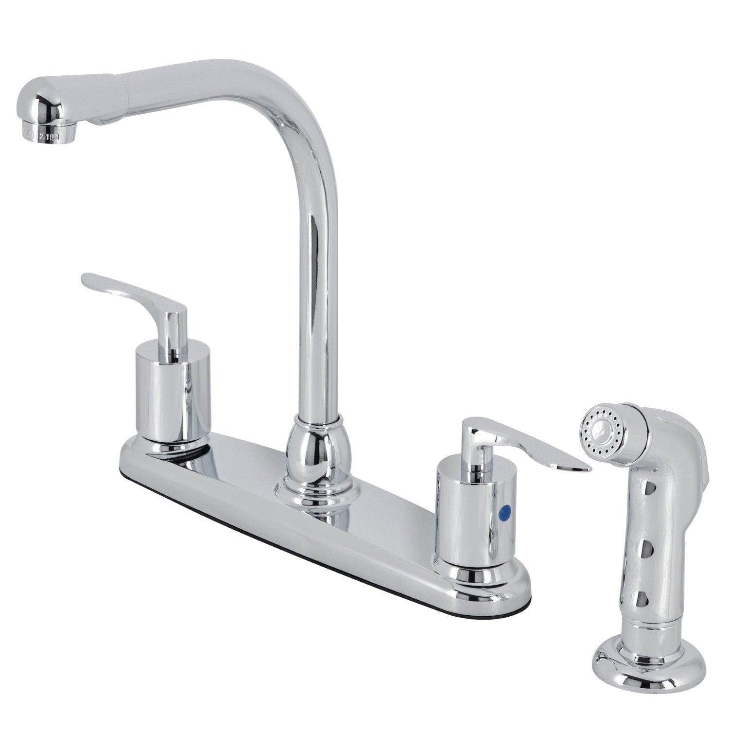 Kingston Tulare FB751SVLSP - Serena Robinet de cuisine à deux poignées 4 trous 8" avec pulvérisateur latéral en plastique, chrome poli