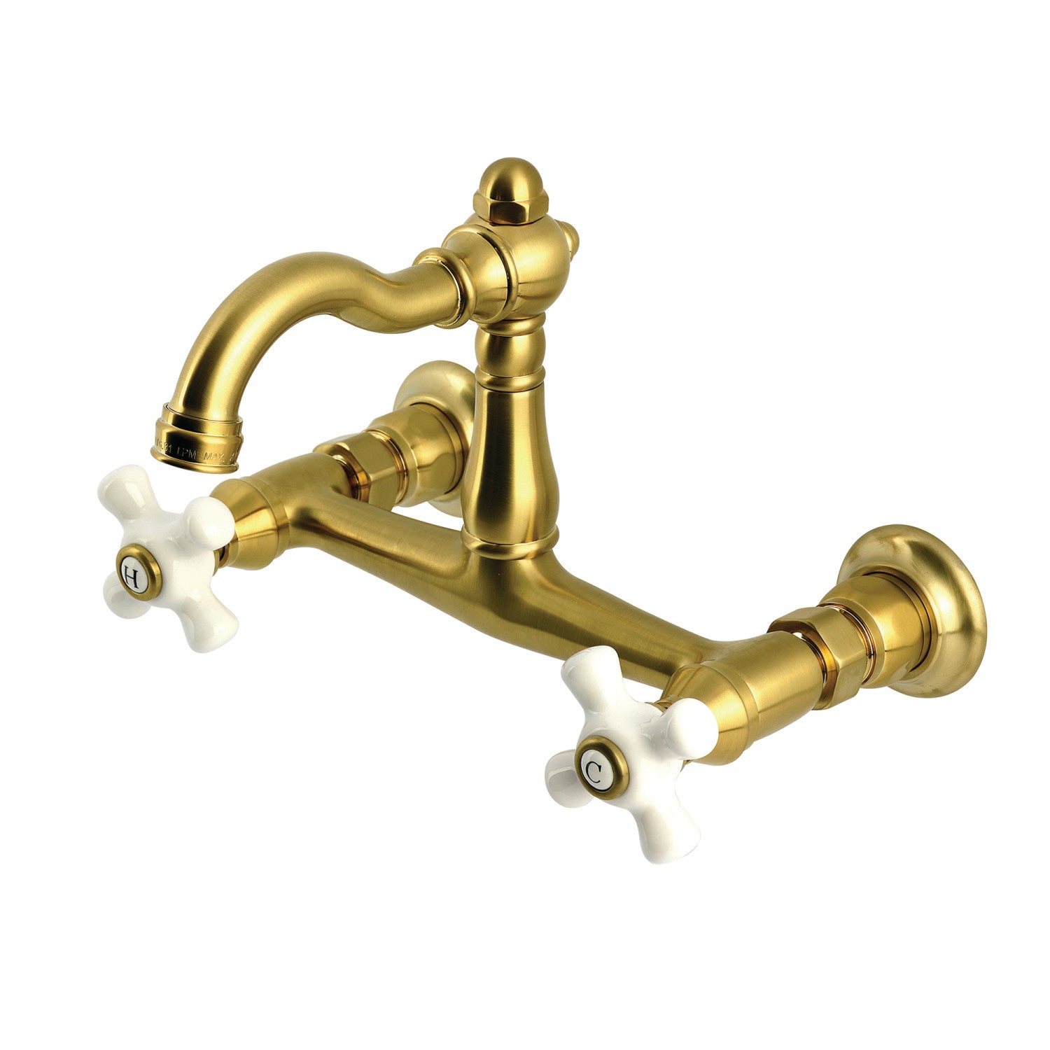 Kingston Heirloom KS3257PX - Robinet de cuisine à deux poignées vintage 2 trous Wall Mount Bridge, laiton brossé