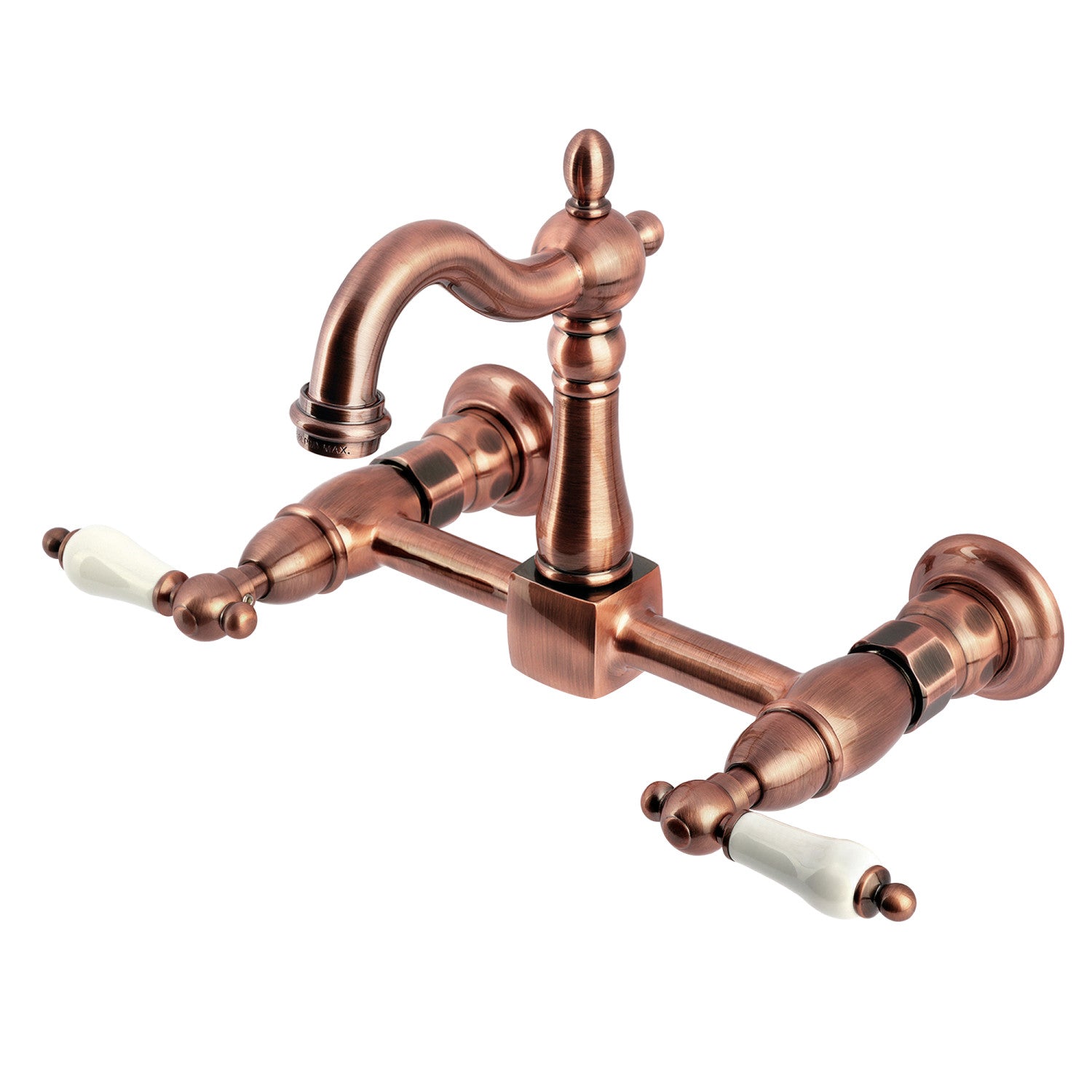Kingston Heirloom KS244PLAC - Robinet de cuisine à deux poignées Heritage 2 trous Wall Mount Bridge, cuivre antique