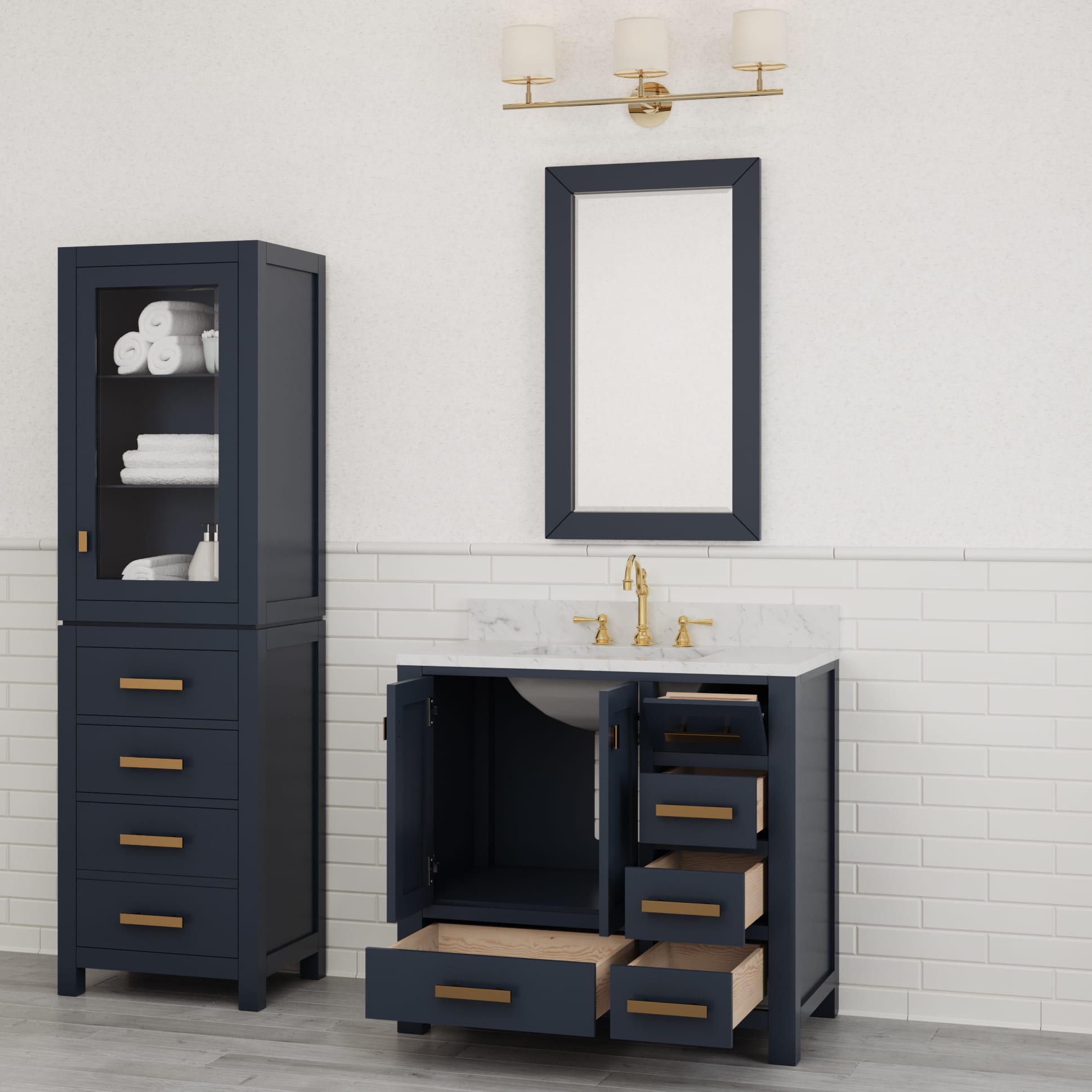 Kingston Luxe MS36CW06MB - 36 in. x 21.5 in. Bathroom Vanity Marble Top in Carrara White and White Basin, Monarch Blue