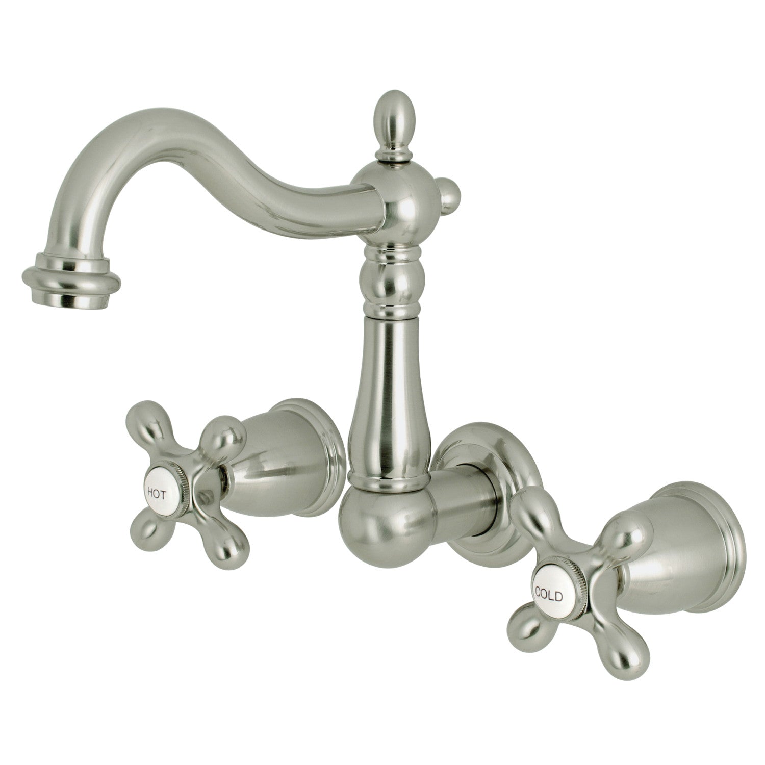 Kingston Heirloom KS1258AX - Robinet de salle de bains à double poignée Heritage 3 trous, Nickel brossé