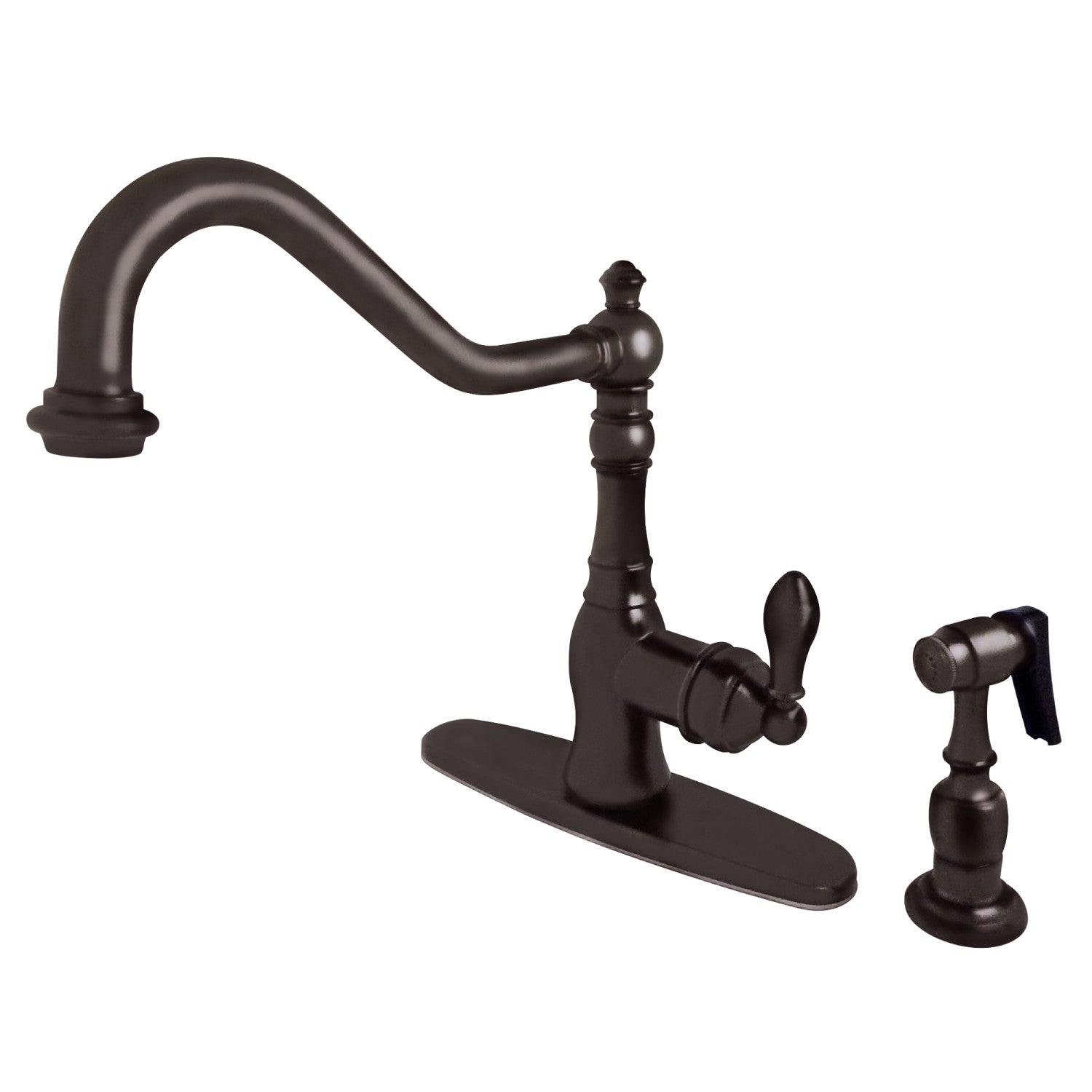 Kingston Heirloom GSY7705ACLBS - Robinet de cuisine classique américain à une poignée 2-or-4 trou de pont robinet avec pulvérisateur latéral en laiton, bronze frotté à l'huile