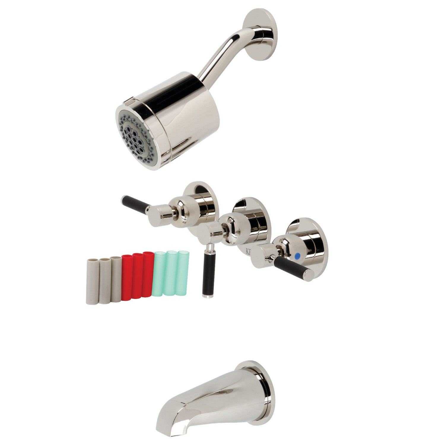 Kingston Sona KBX8136DKL - Robinet de baignoire et de douche à triple poignée Kaiser, nickel poli