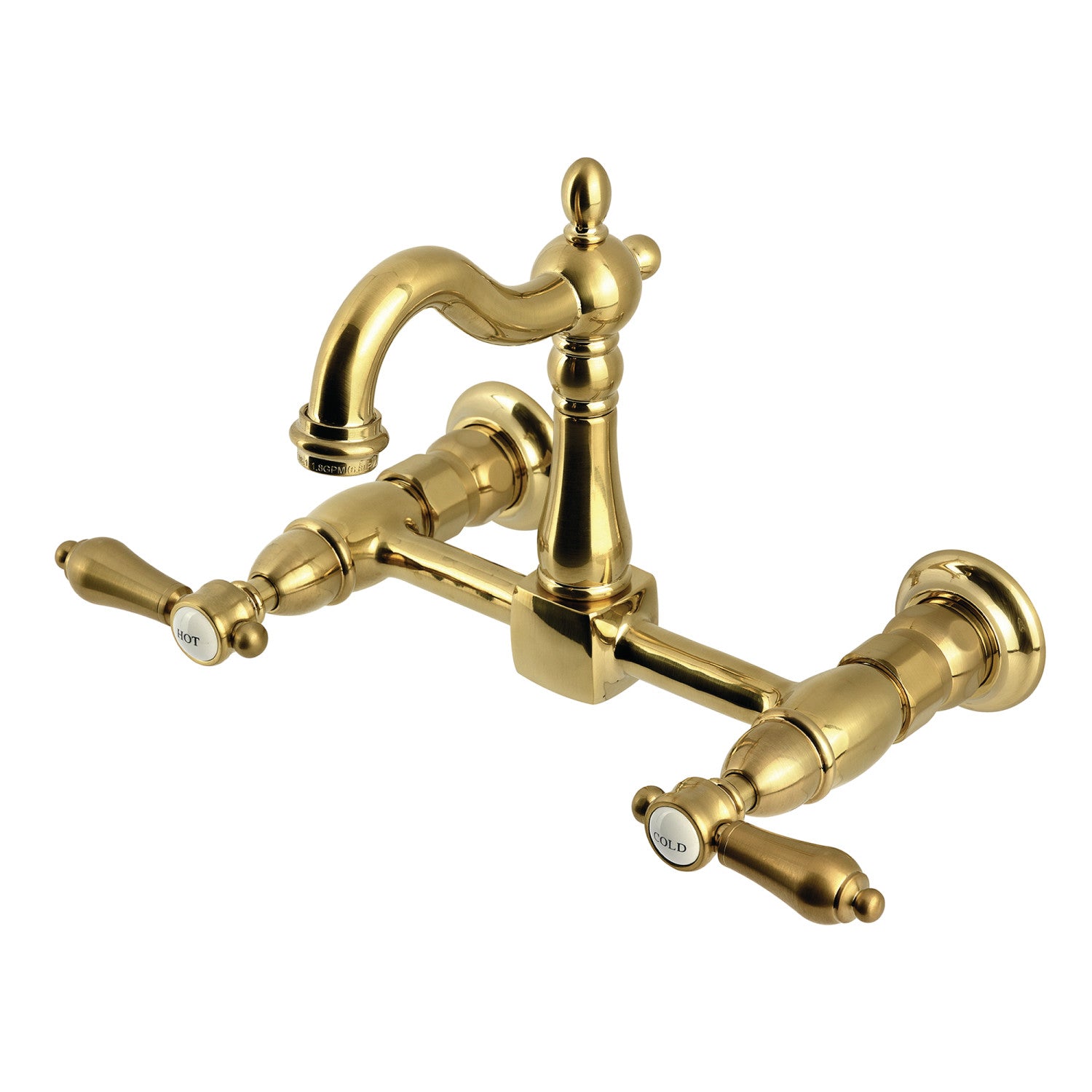 Kingston Heirloom KS2447BAL - Robinet de cuisine à deux poignées 2 trous Wall Mount Bridge, laiton brossé