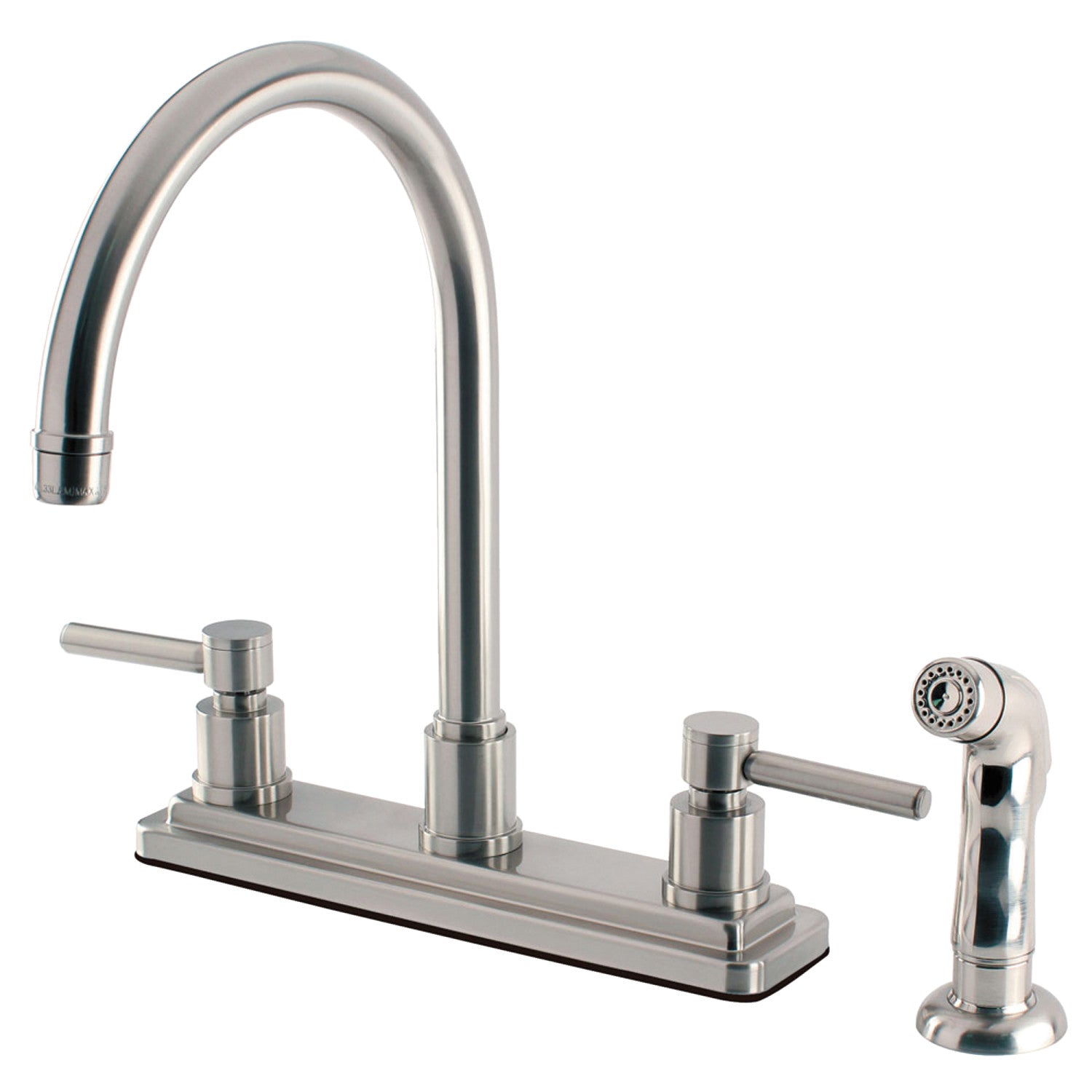 Kingston Sona KS8798DL - Robinet de cuisine central à deux poignées Concord 4 trous 8" avec pulvérisateur latéral, nickel brossé